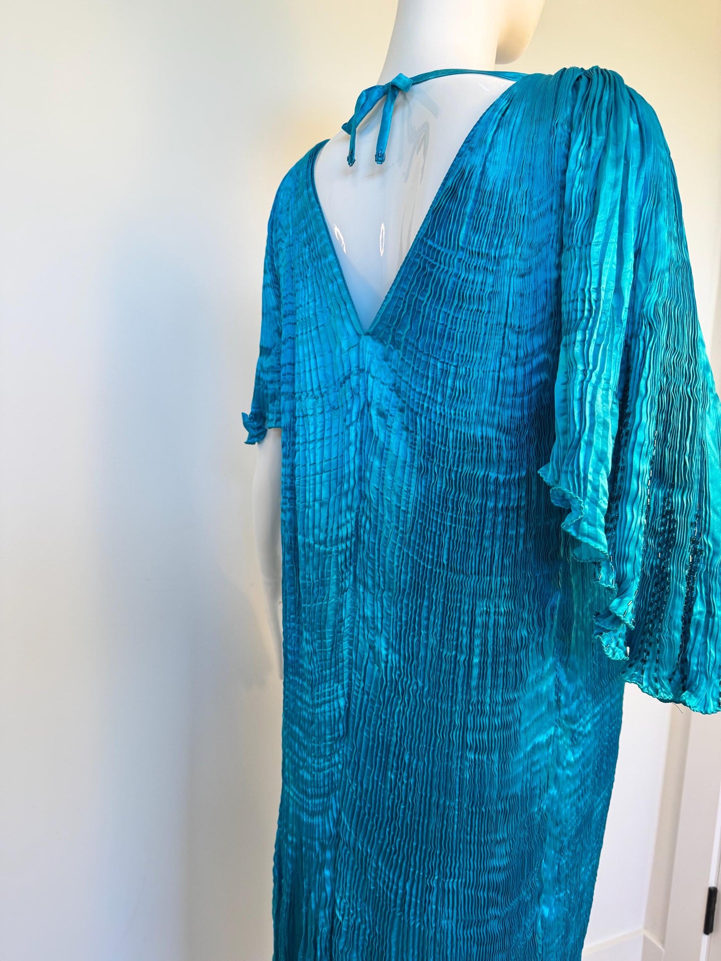Vintage 80s Patricia Lester Silk Pleated Caftan Dress