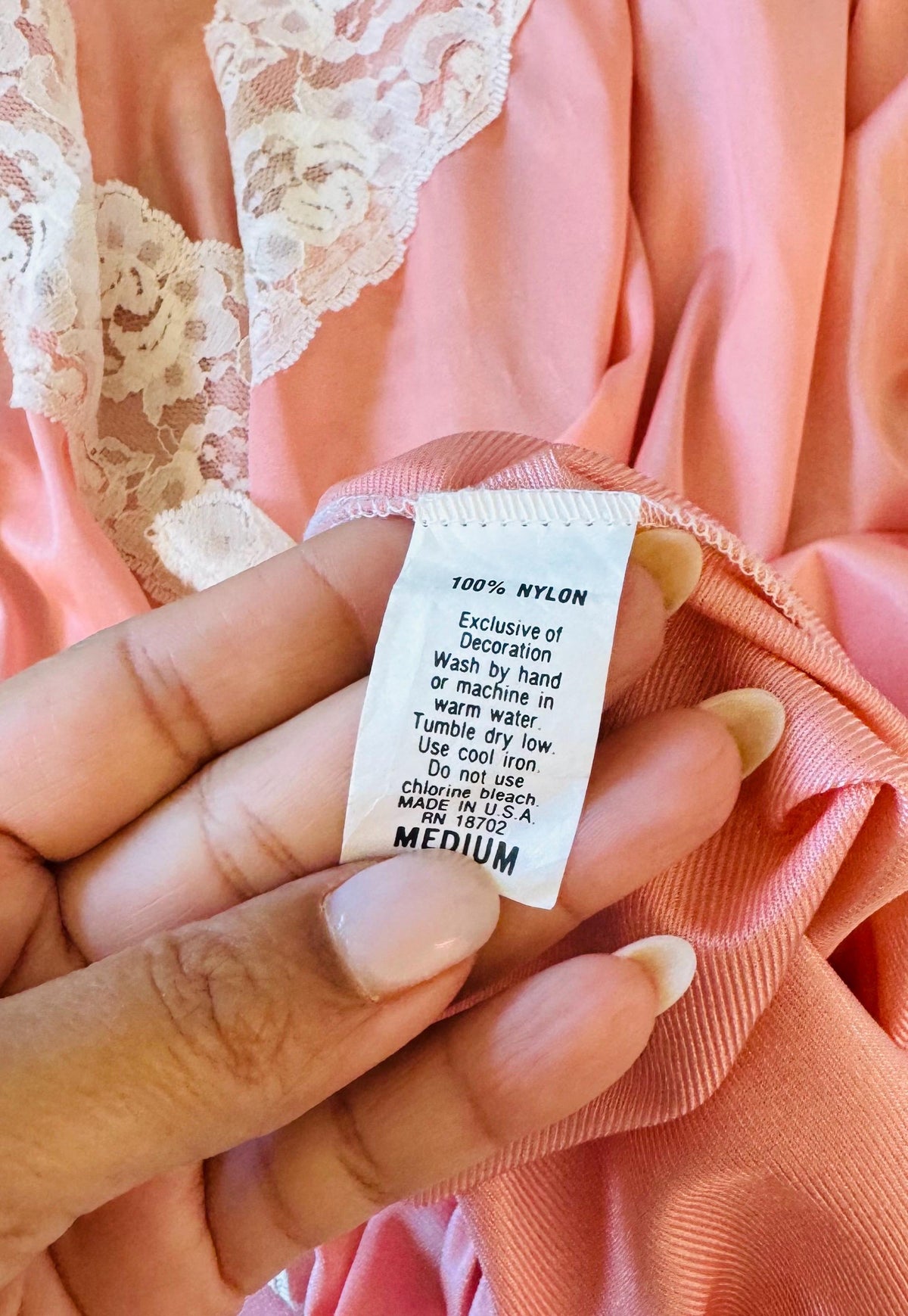 60s Boho Peachy Pink Nylon Lace Off the Shoulder Loungewear PJs