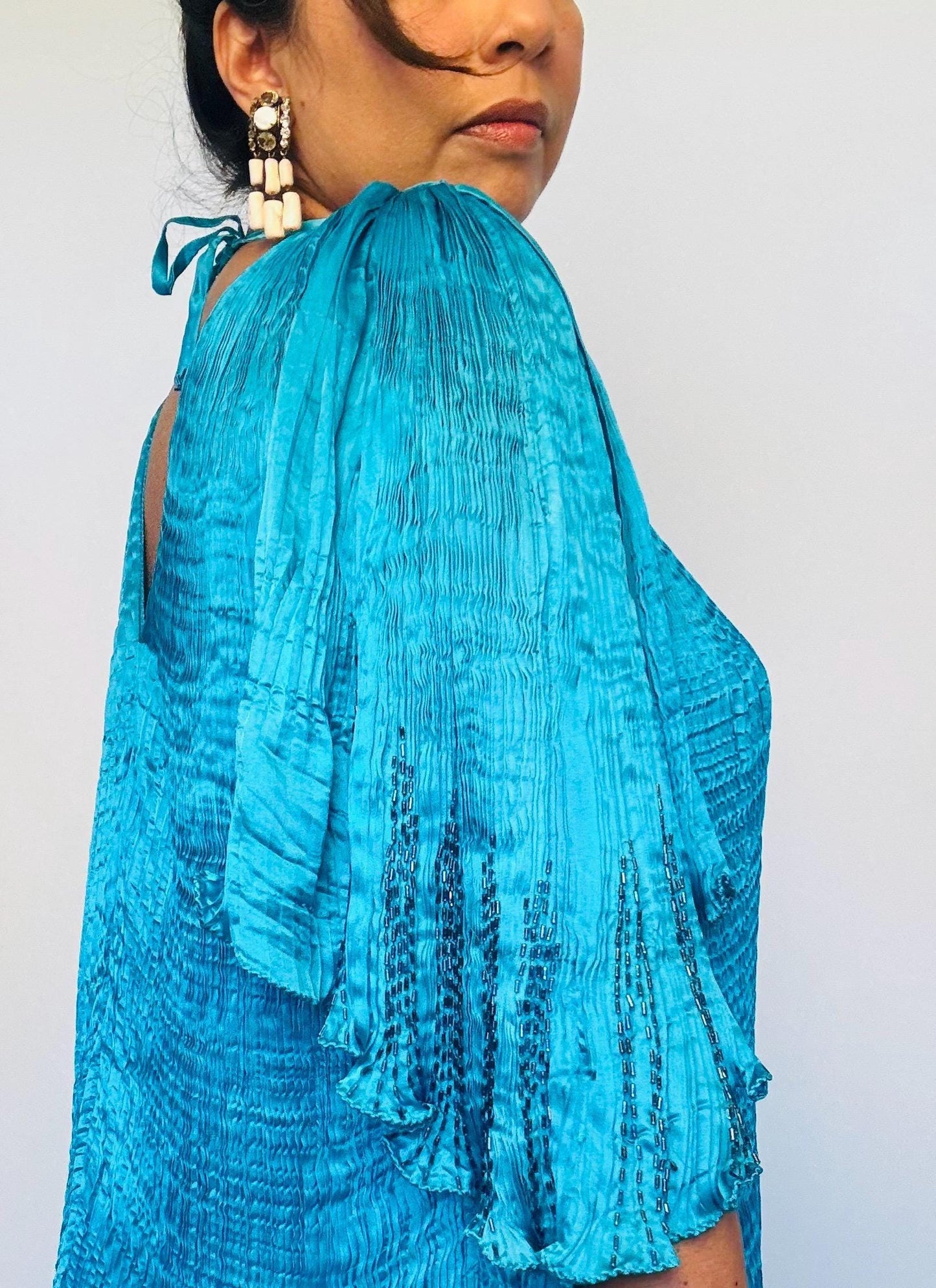 Vintage 80s Patricia Lester Silk Pleated Caftan Dress