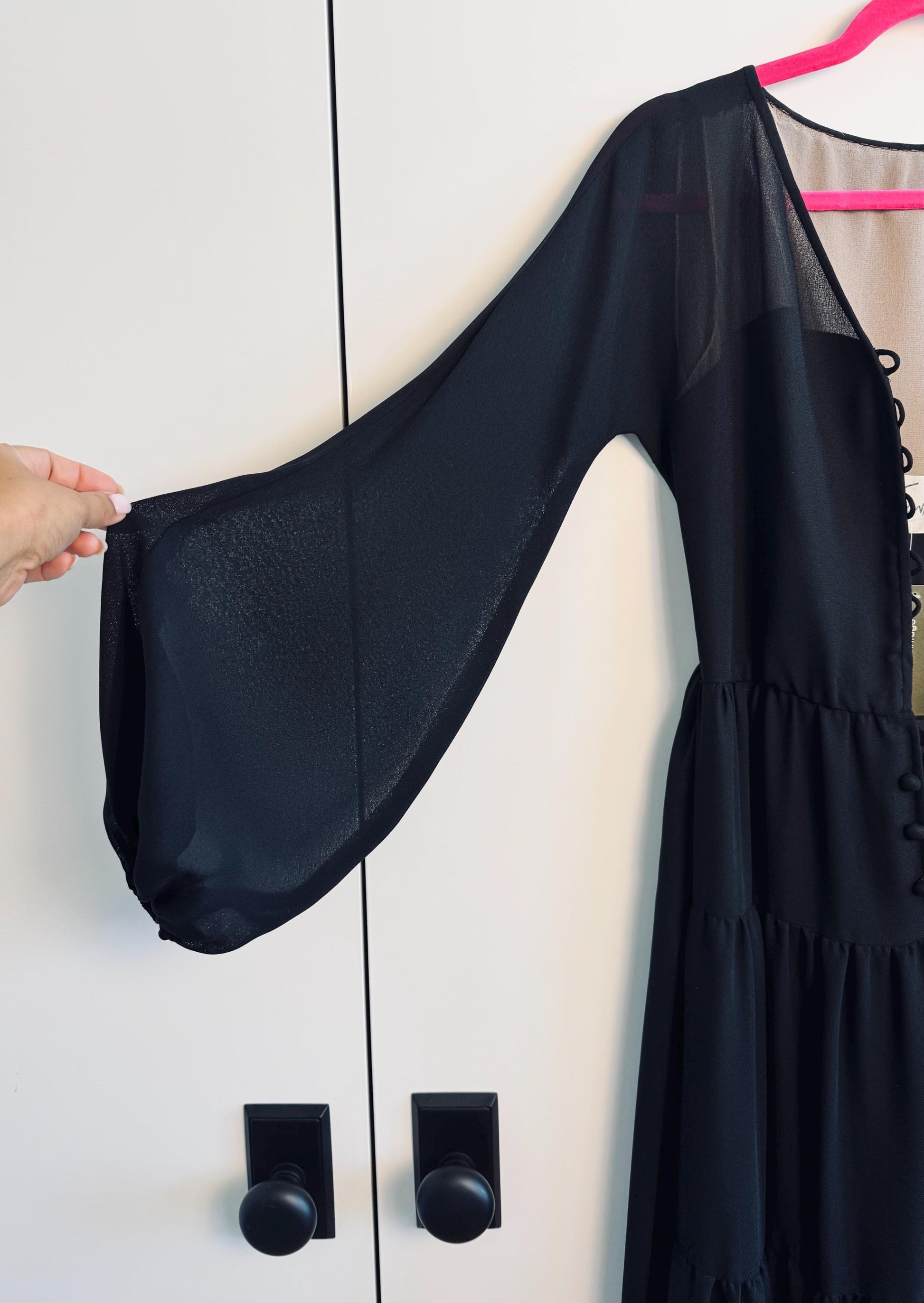 TRAVILLA Bohemian Black Ruffled Gown