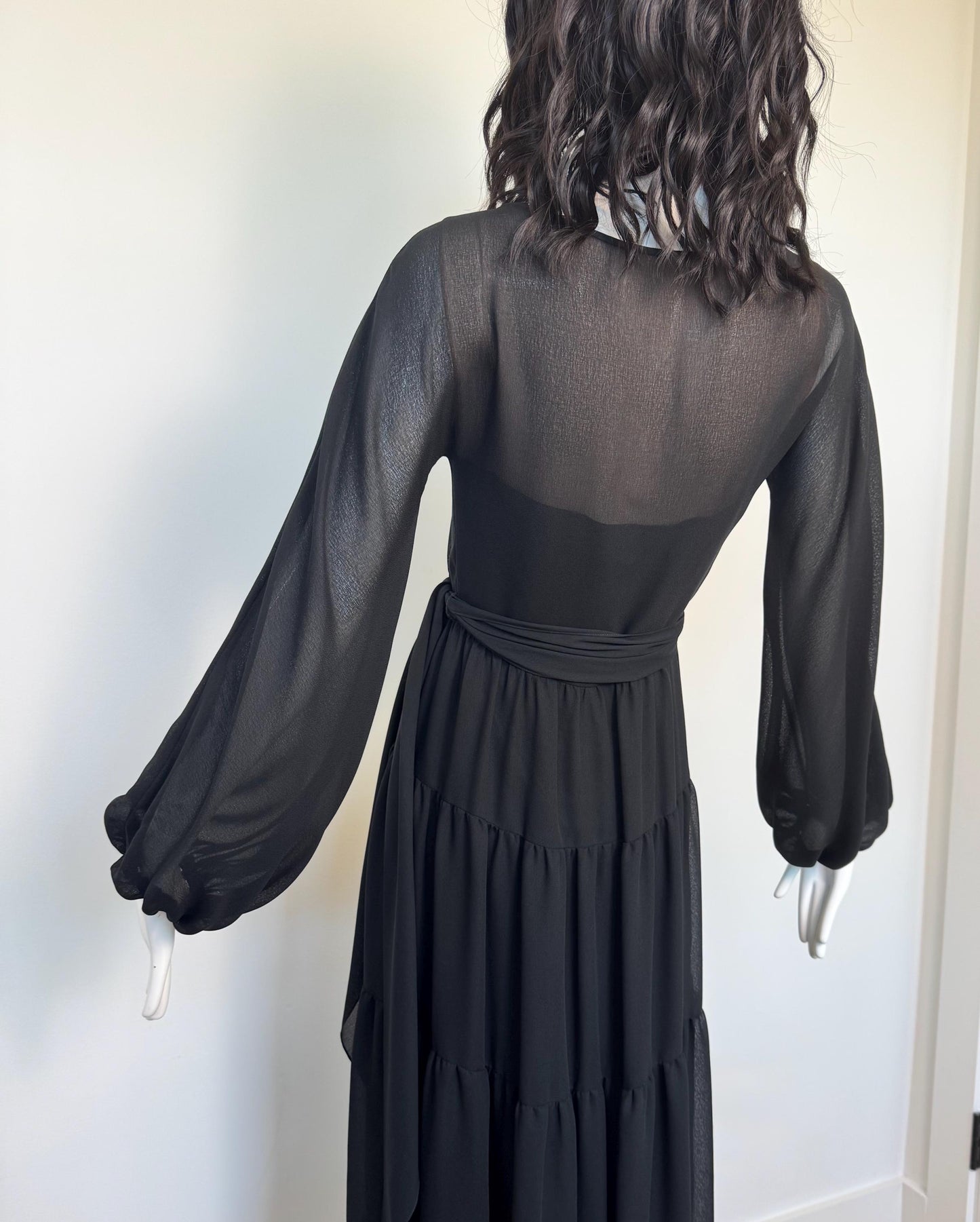 TRAVILLA Bohemian Black Ruffled Gown