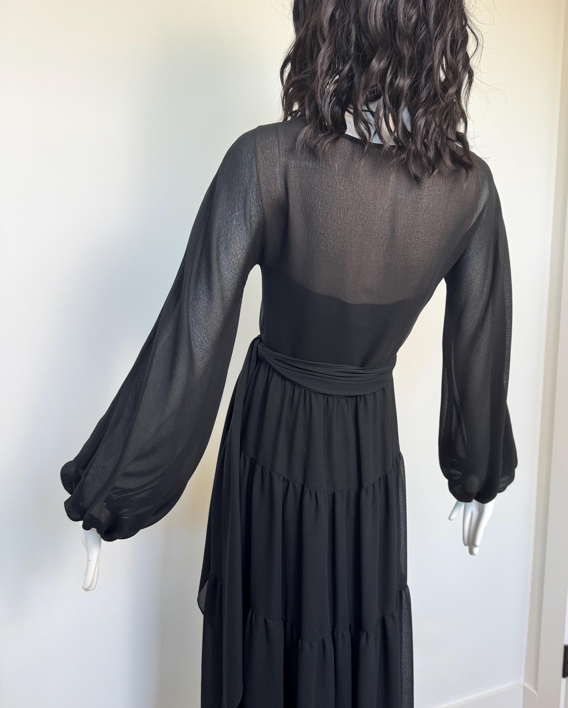 TRAVILLA Bohemian Black Ruffled Gown
