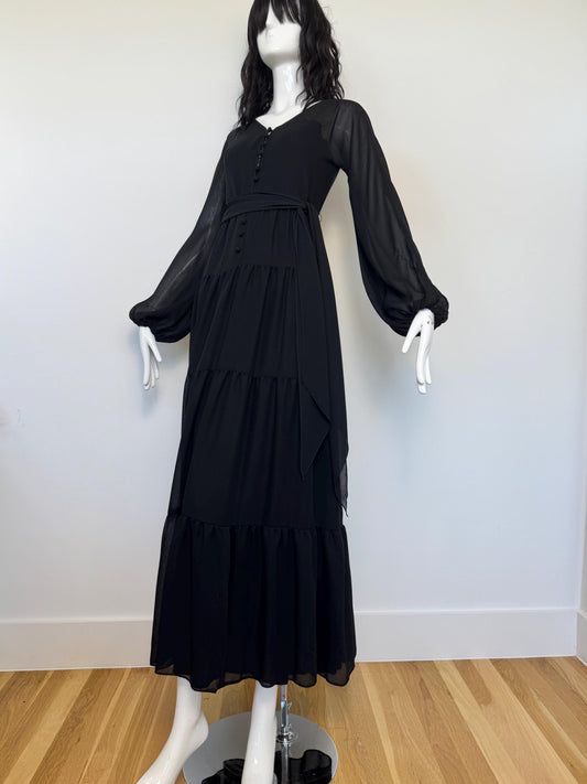 TRAVILLA Bohemian Black Ruffled Gown