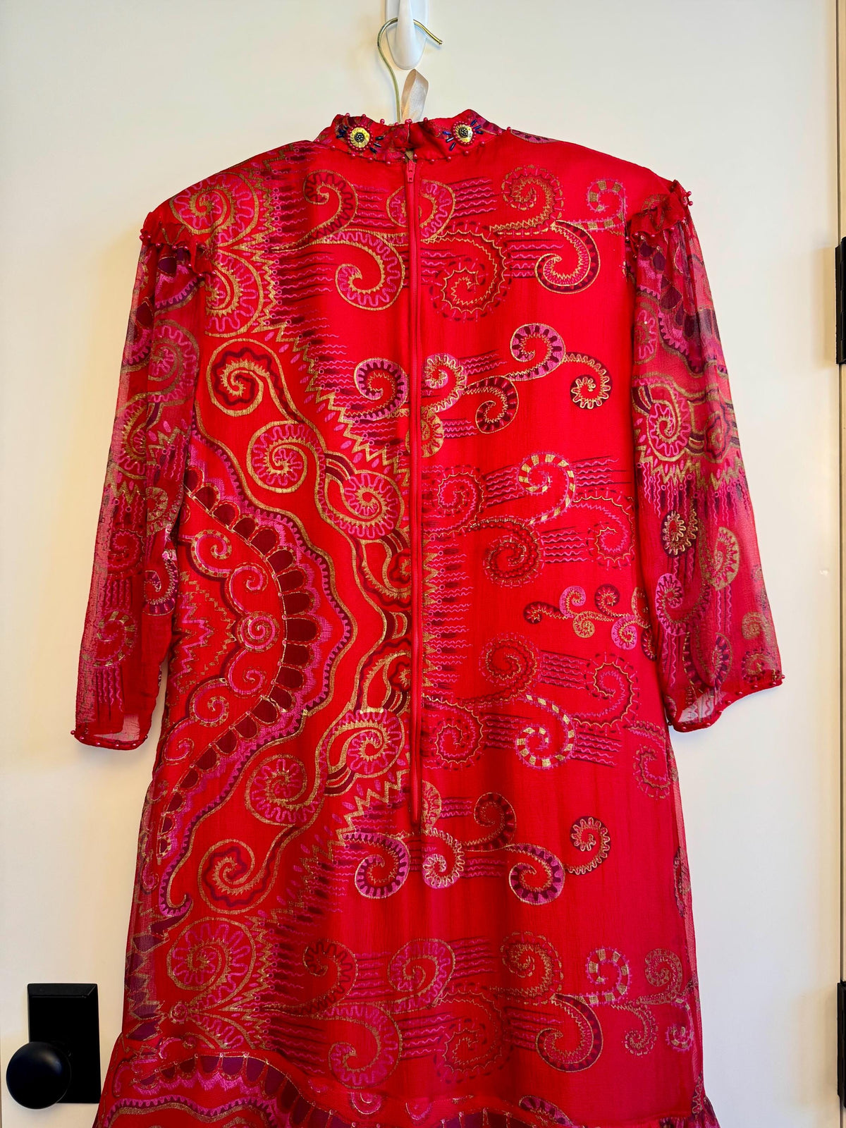 Vintage 80s Red Vibrant Zandra Rhodes Silk Tulle Party Dress Vintage Couture