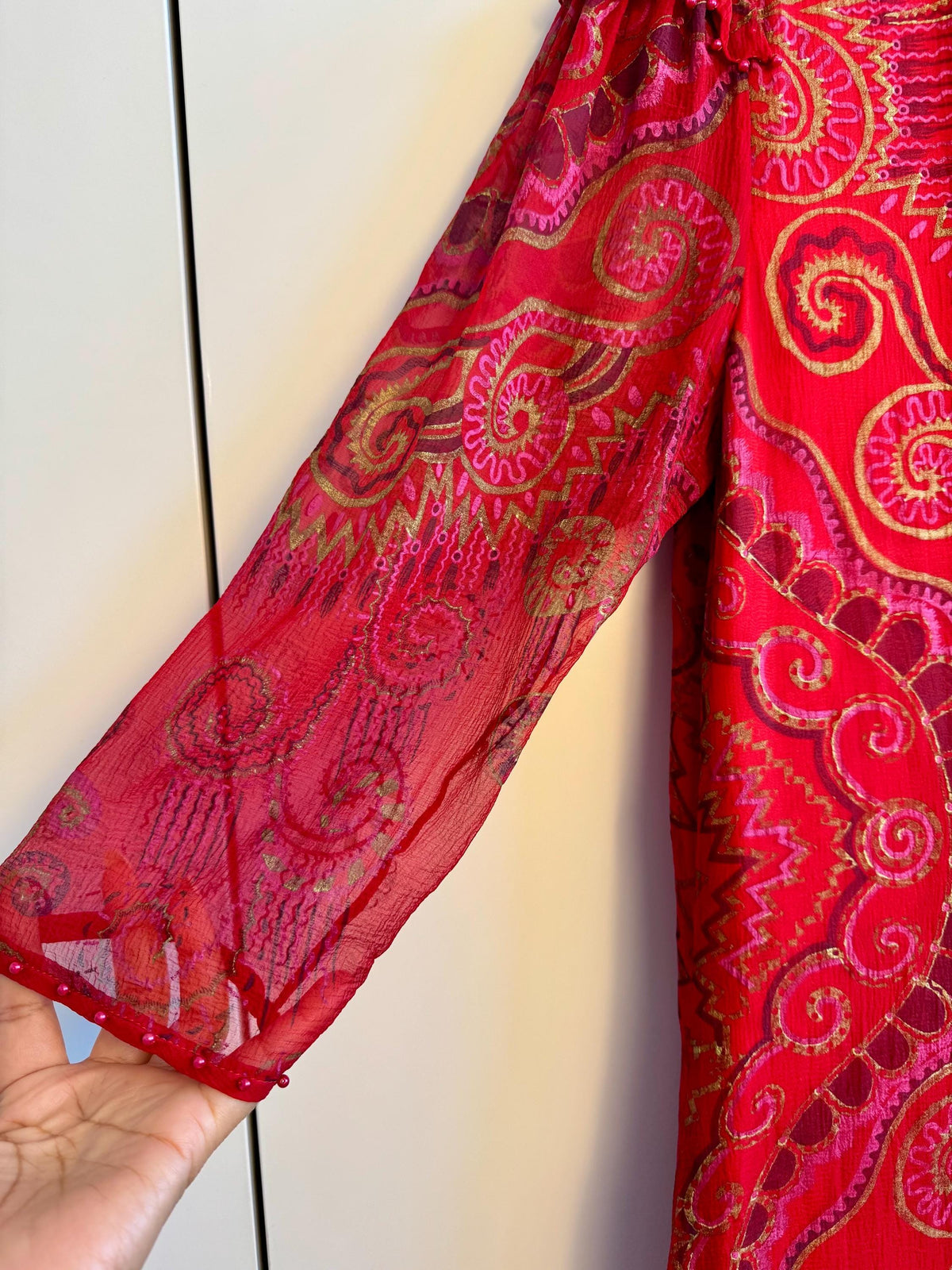Vintage 80s Red Vibrant Zandra Rhodes Silk Tulle Party Dress Vintage Couture