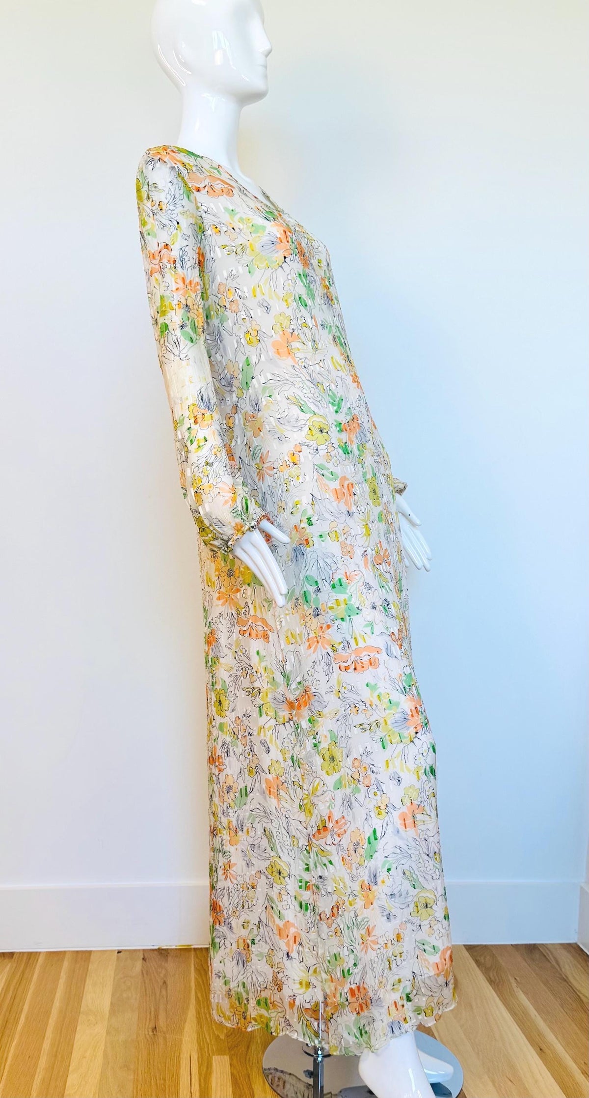 Vintage Silk Chiffon Caftan Gown With Sash