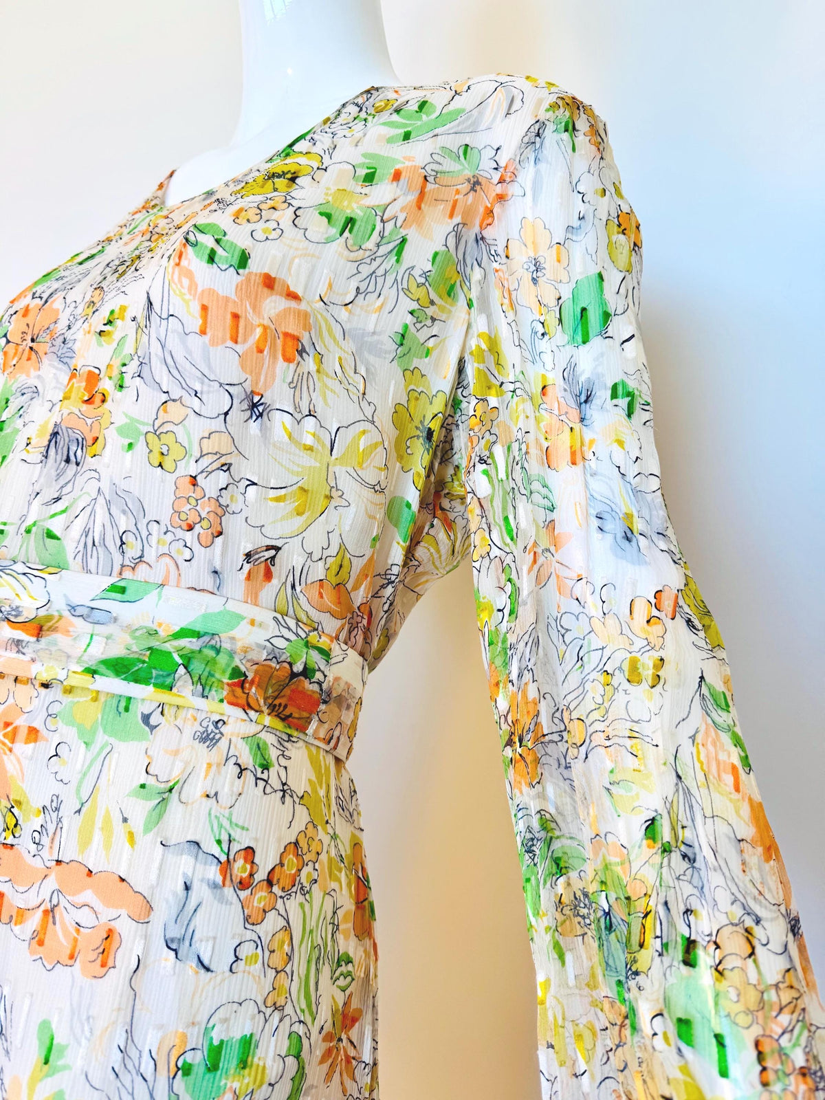Vintage Silk Chiffon Caftan Gown With Sash
