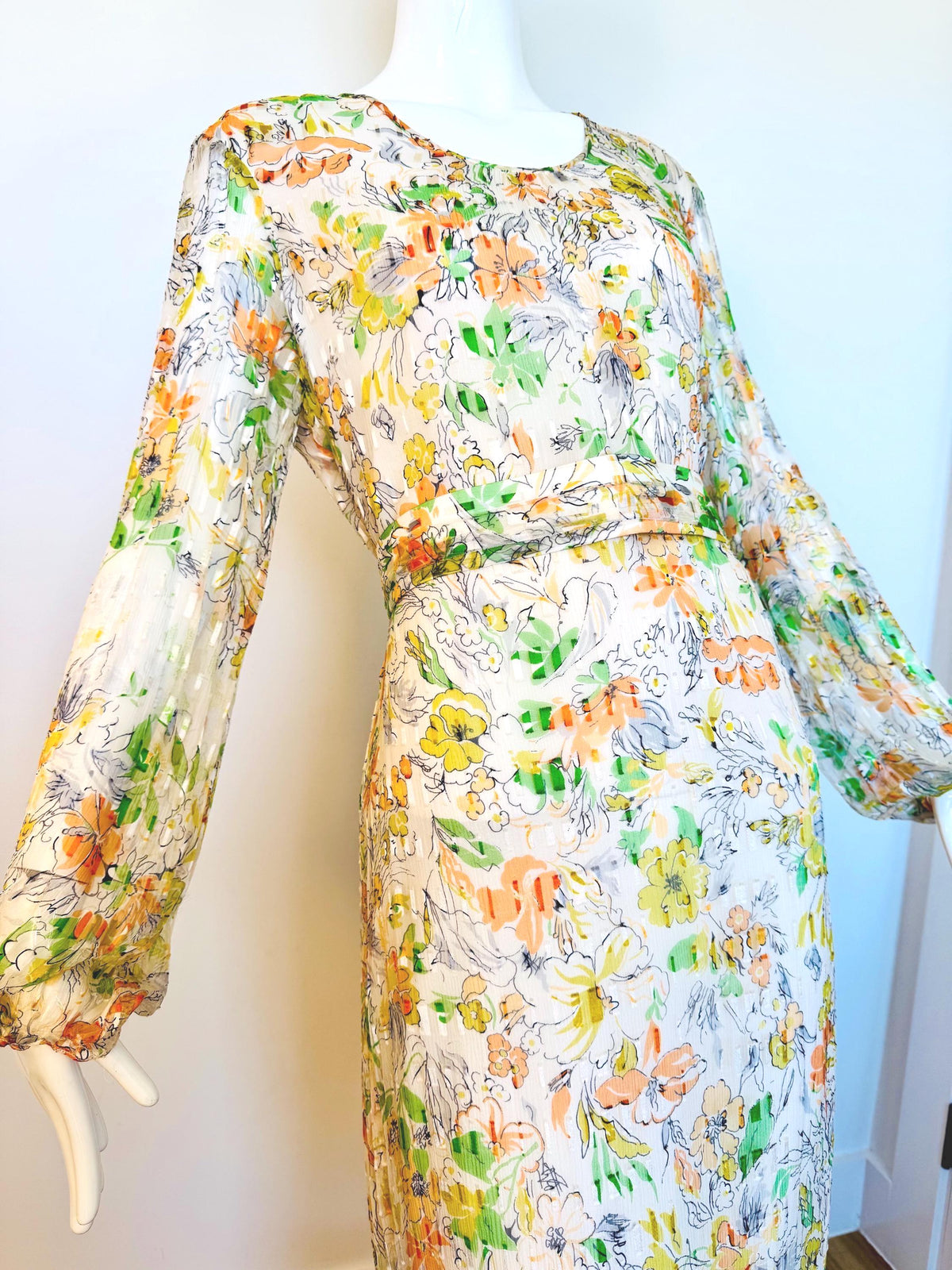 Vintage Silk Chiffon Caftan Gown With Sash