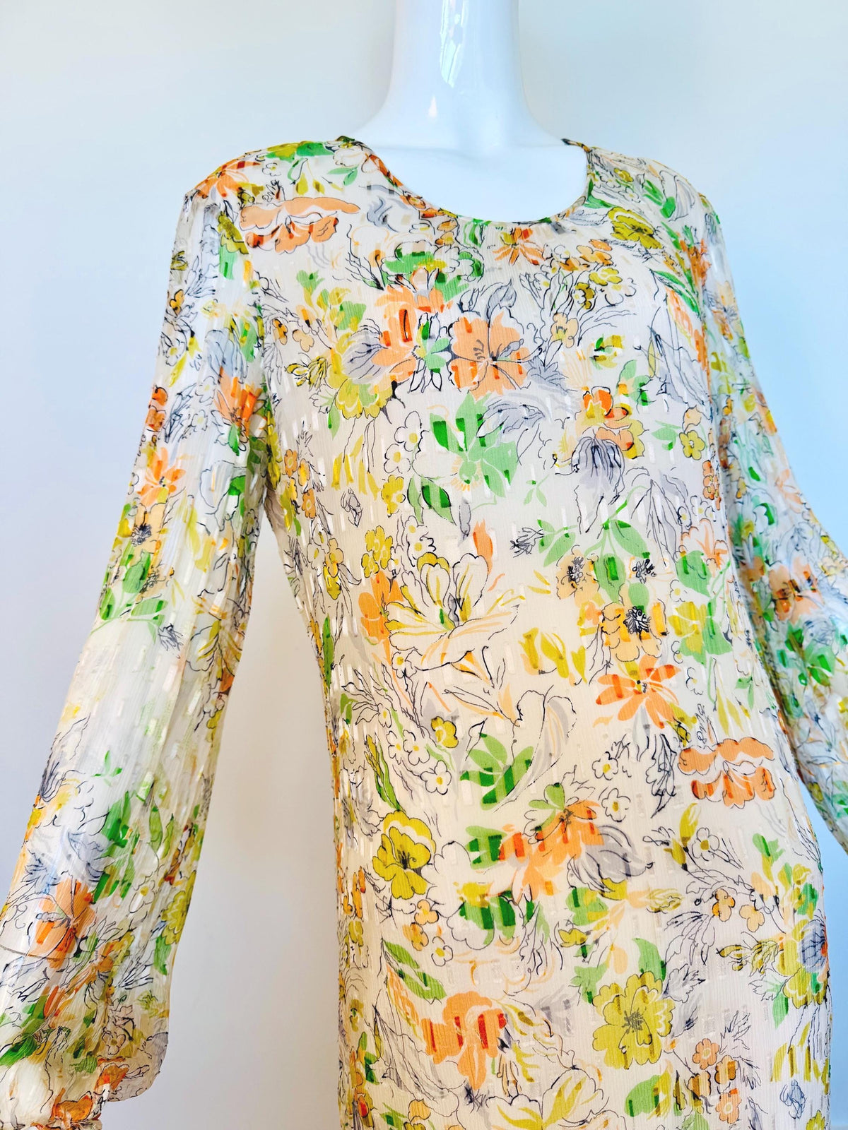 Vintage Silk Chiffon Caftan Gown With Sash