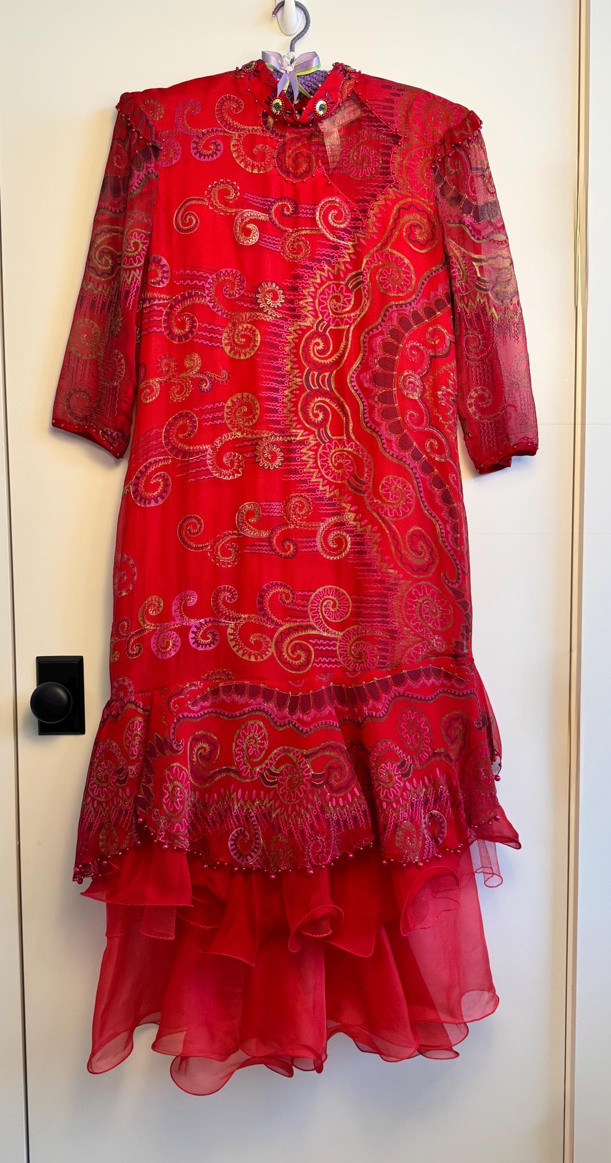 Vintage 80s Red Vibrant Zandra Rhodes Silk Tulle Party Dress Vintage Couture