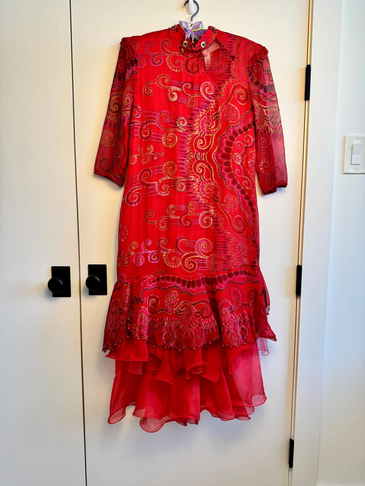 Vintage 80s Red Vibrant Zandra Rhodes Silk Tulle Party Dress Vintage Couture