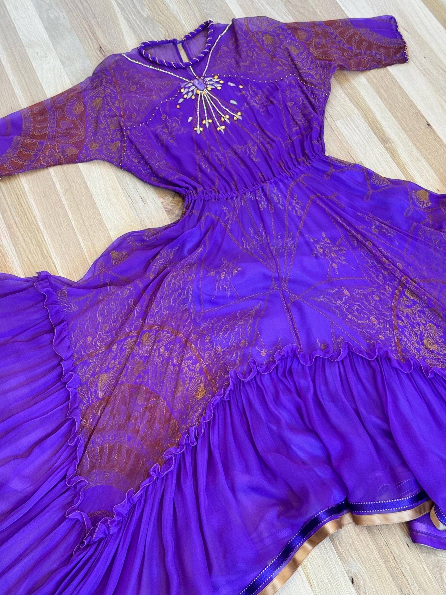 80s Zandra Rhodes Purple Silk Print Dress