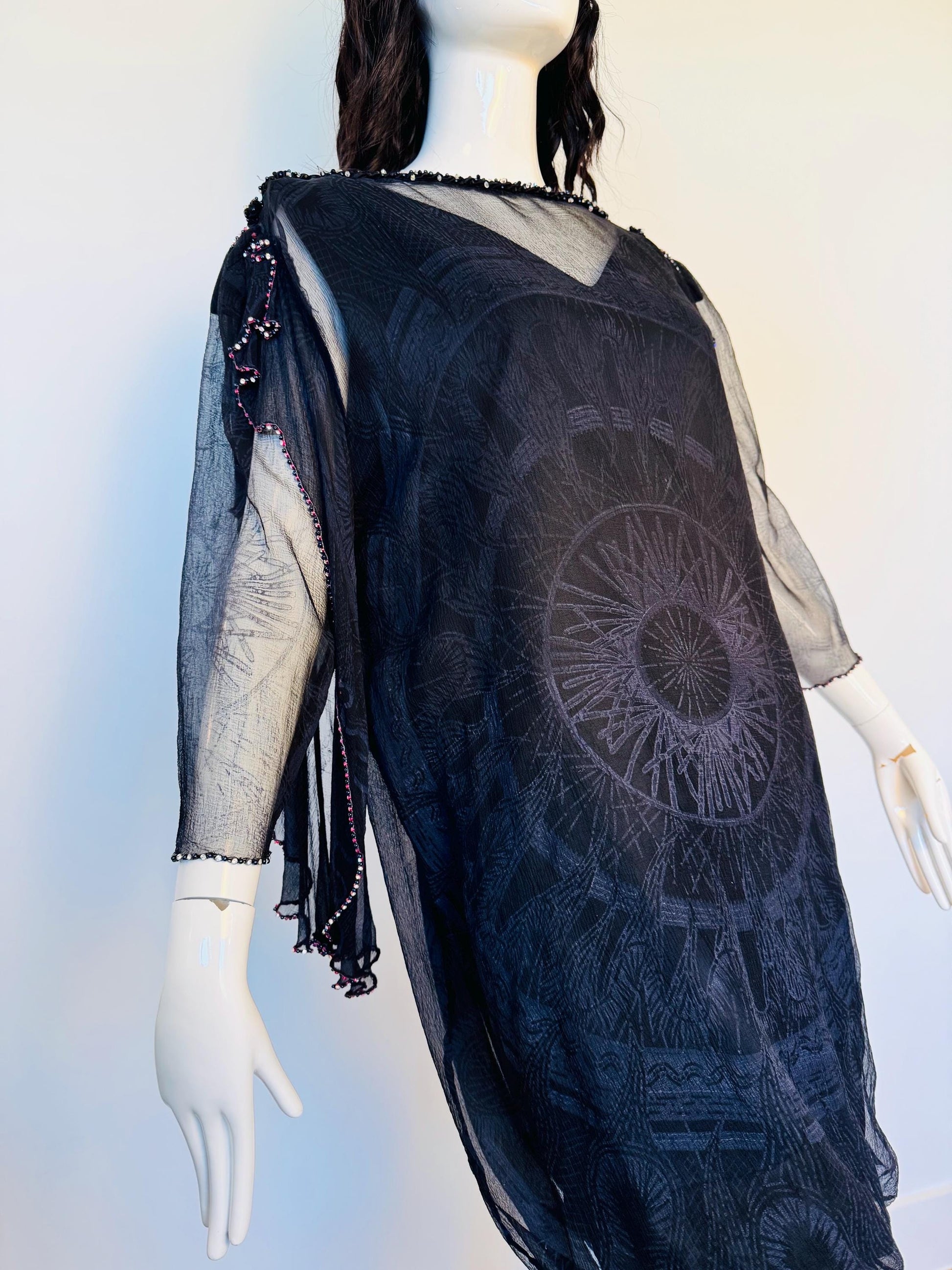 Zandra Rhodes 80s Silk Print Bubble Dress