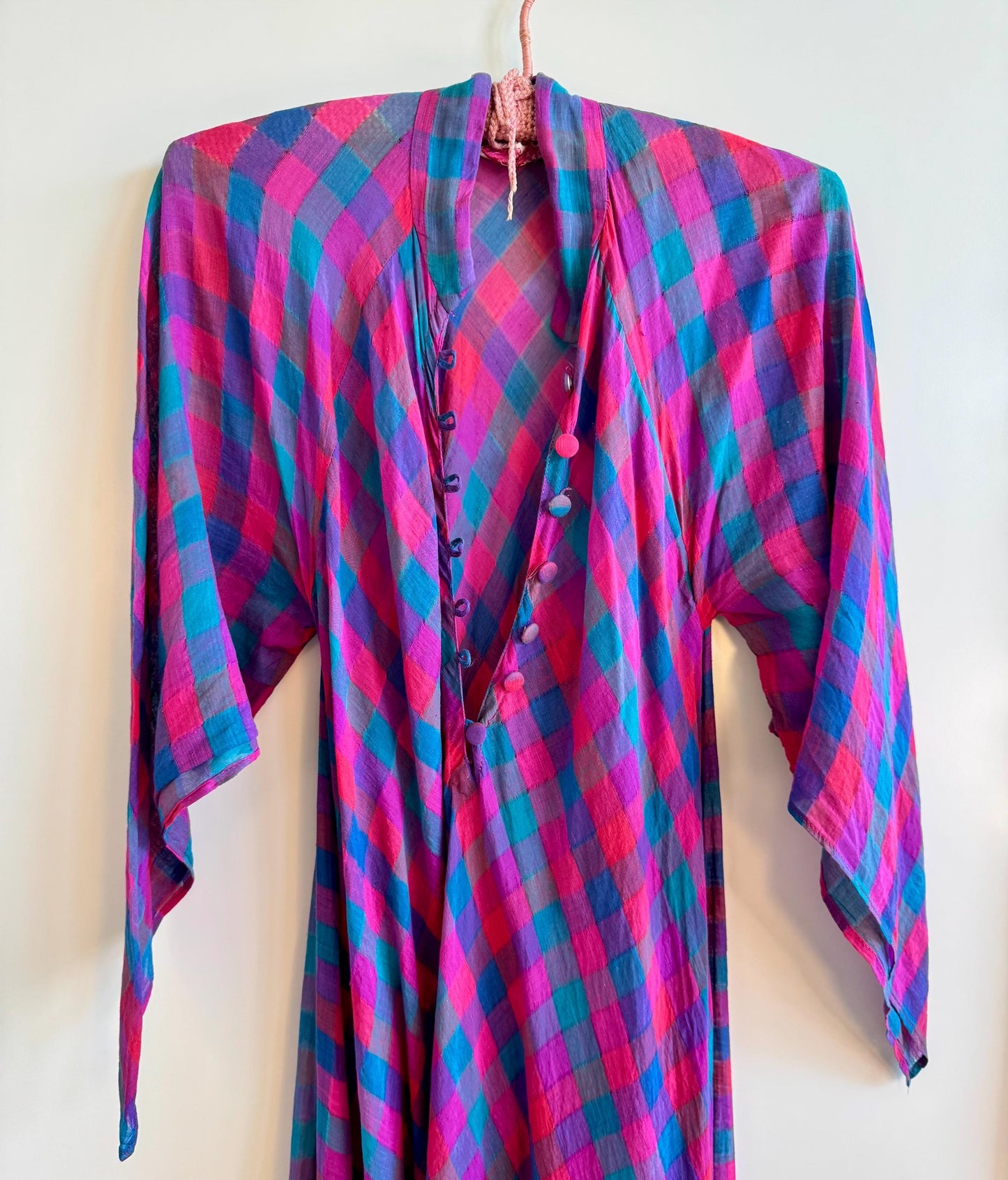 RARE Sultana Adini Cotton Gauze Plaid Caftan