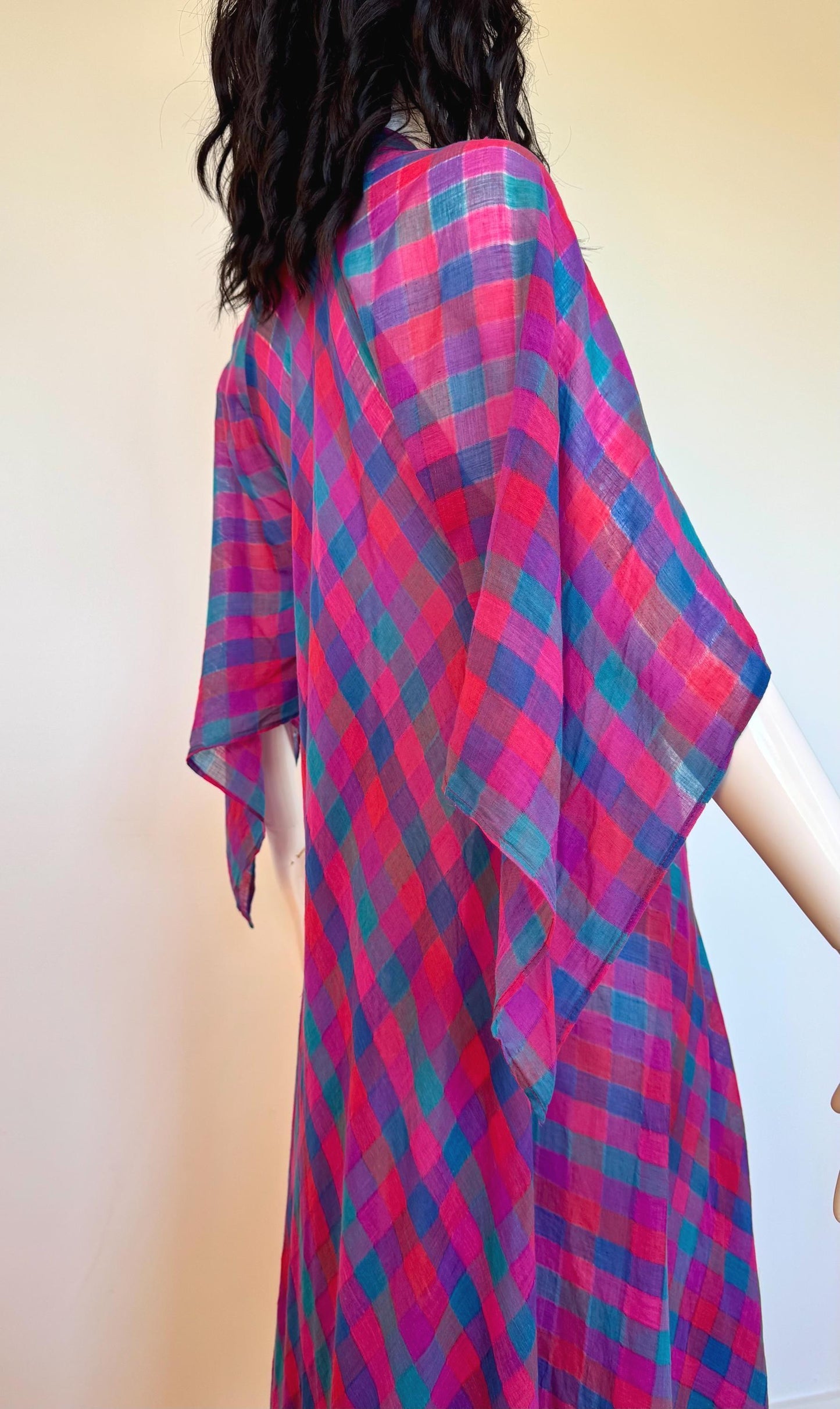 RARE Sultana Adini Cotton Gauze Plaid Caftan