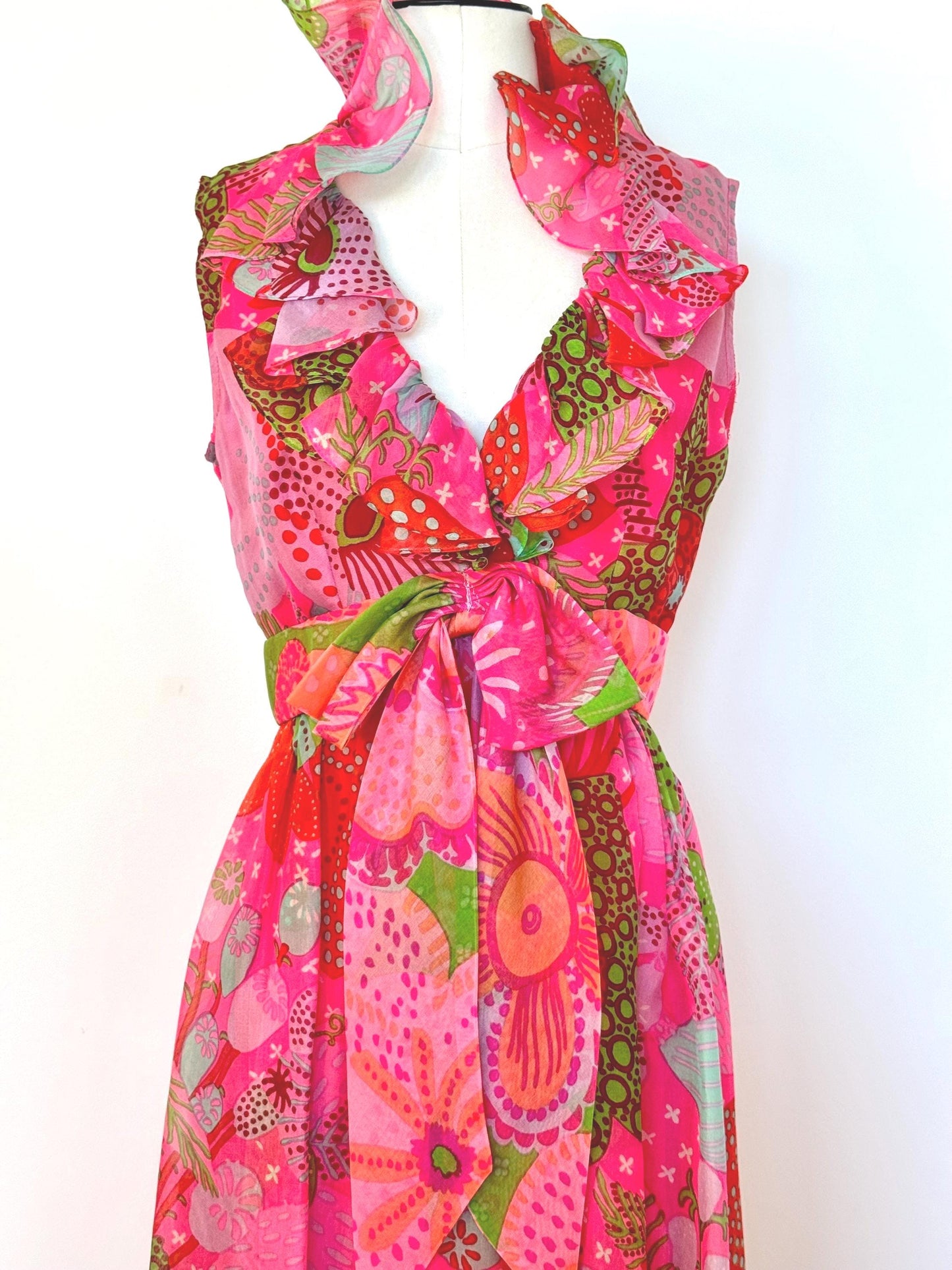 1960s Floral Mollie PARNIS Chiffon Maxi Dress