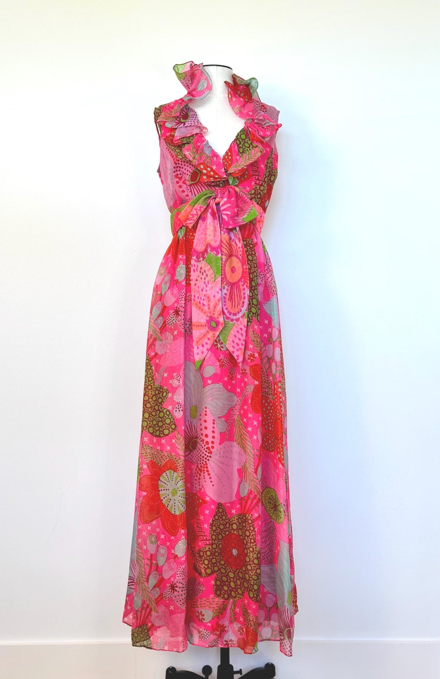 1960s Floral Mollie PARNIS Chiffon Maxi Dress