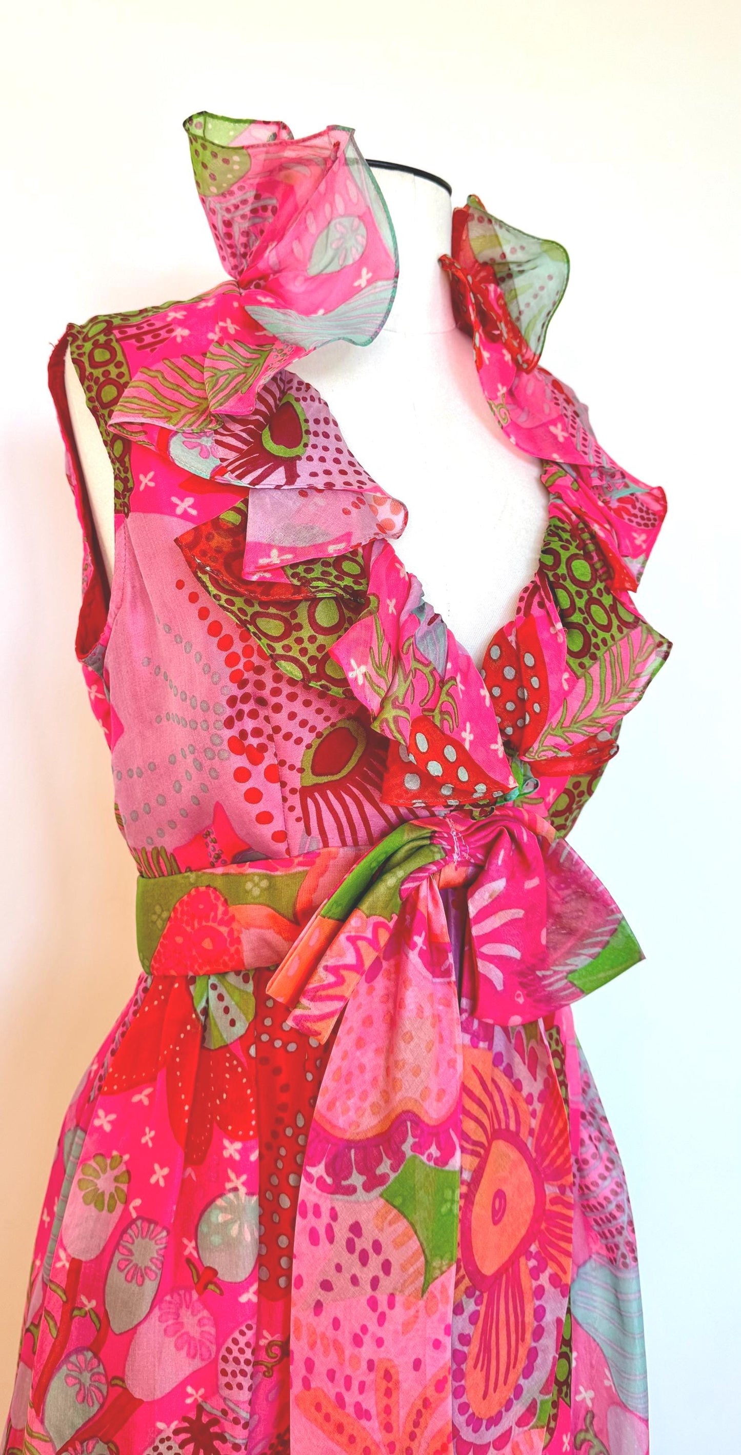 1960s Floral Mollie PARNIS Chiffon Maxi Dress