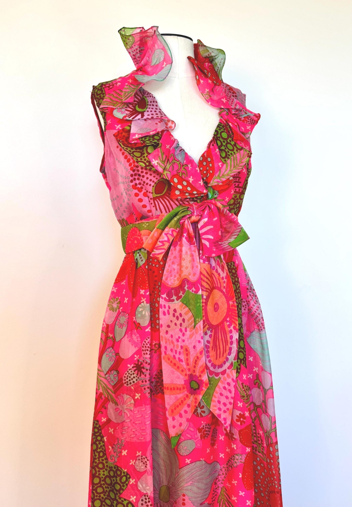 1960s Floral Mollie PARNIS Chiffon Maxi Dress