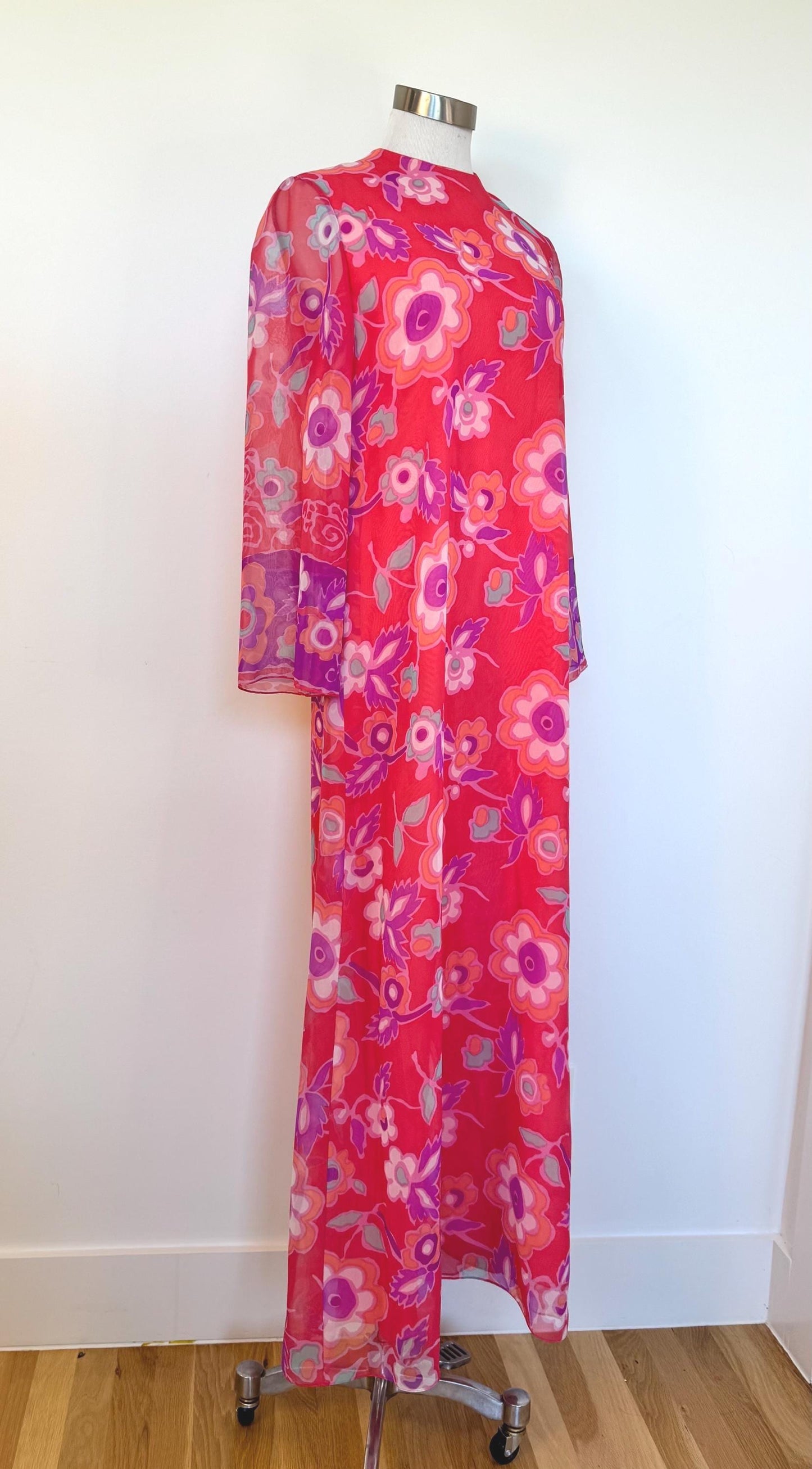1960 Nat Kaplan Couture Flower Power Chiffon Caftan