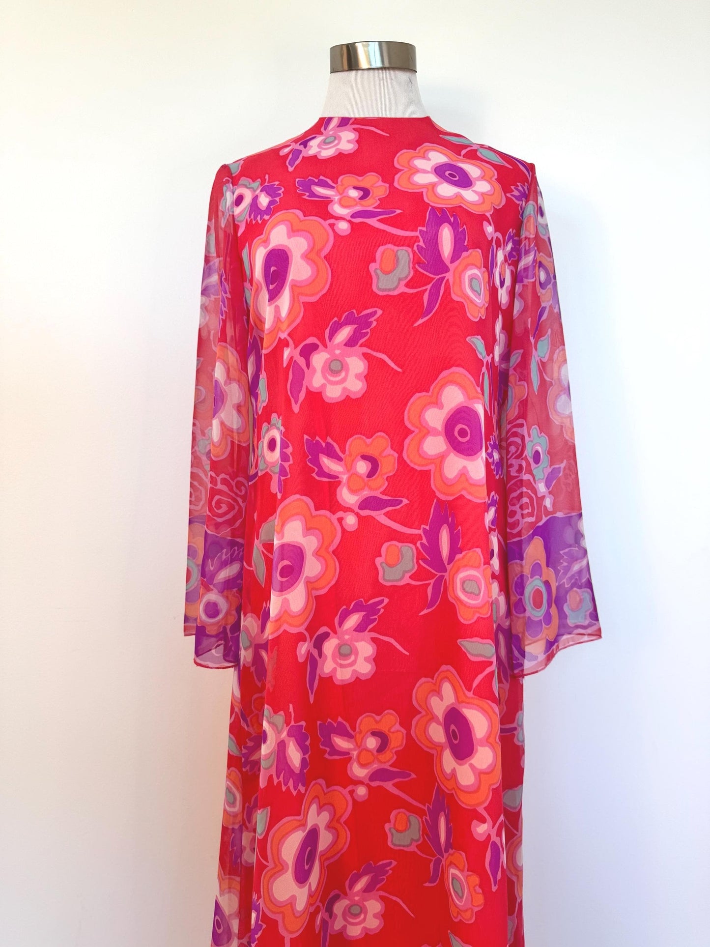 1960 Nat Kaplan Couture Flower Power Chiffon Caftan