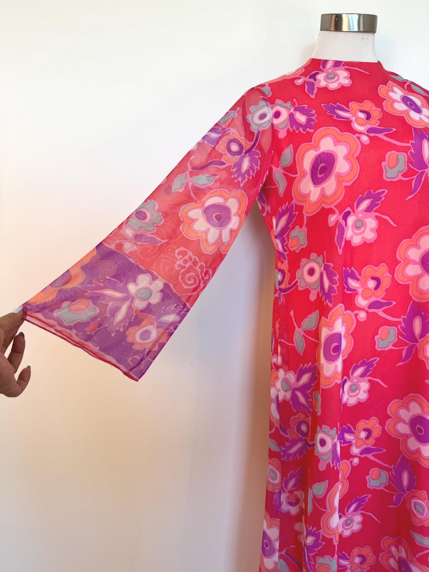 1960 Nat Kaplan Couture Flower Power Chiffon Caftan