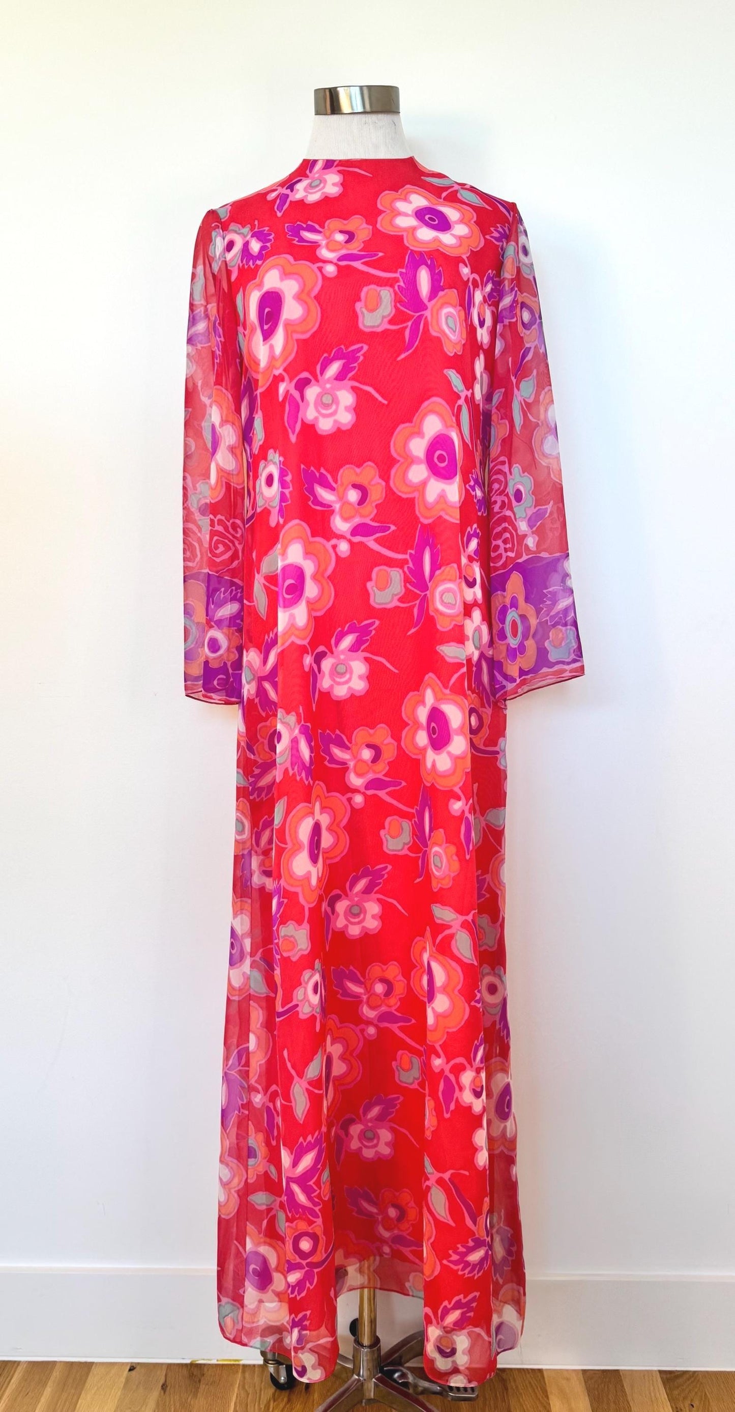 1960 Nat Kaplan Couture Flower Power Chiffon Caftan