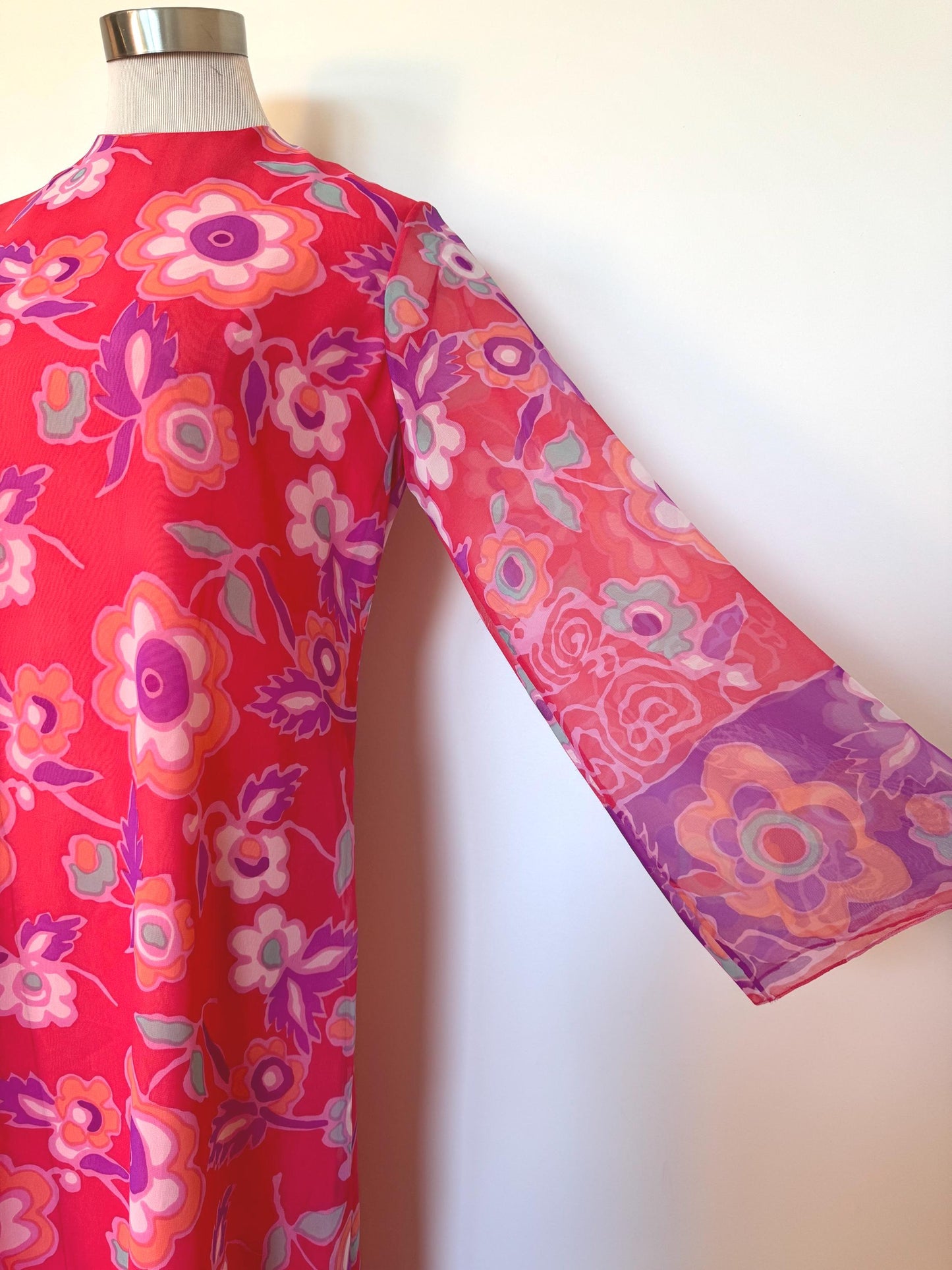 1960 Nat Kaplan Couture Flower Power Chiffon Caftan