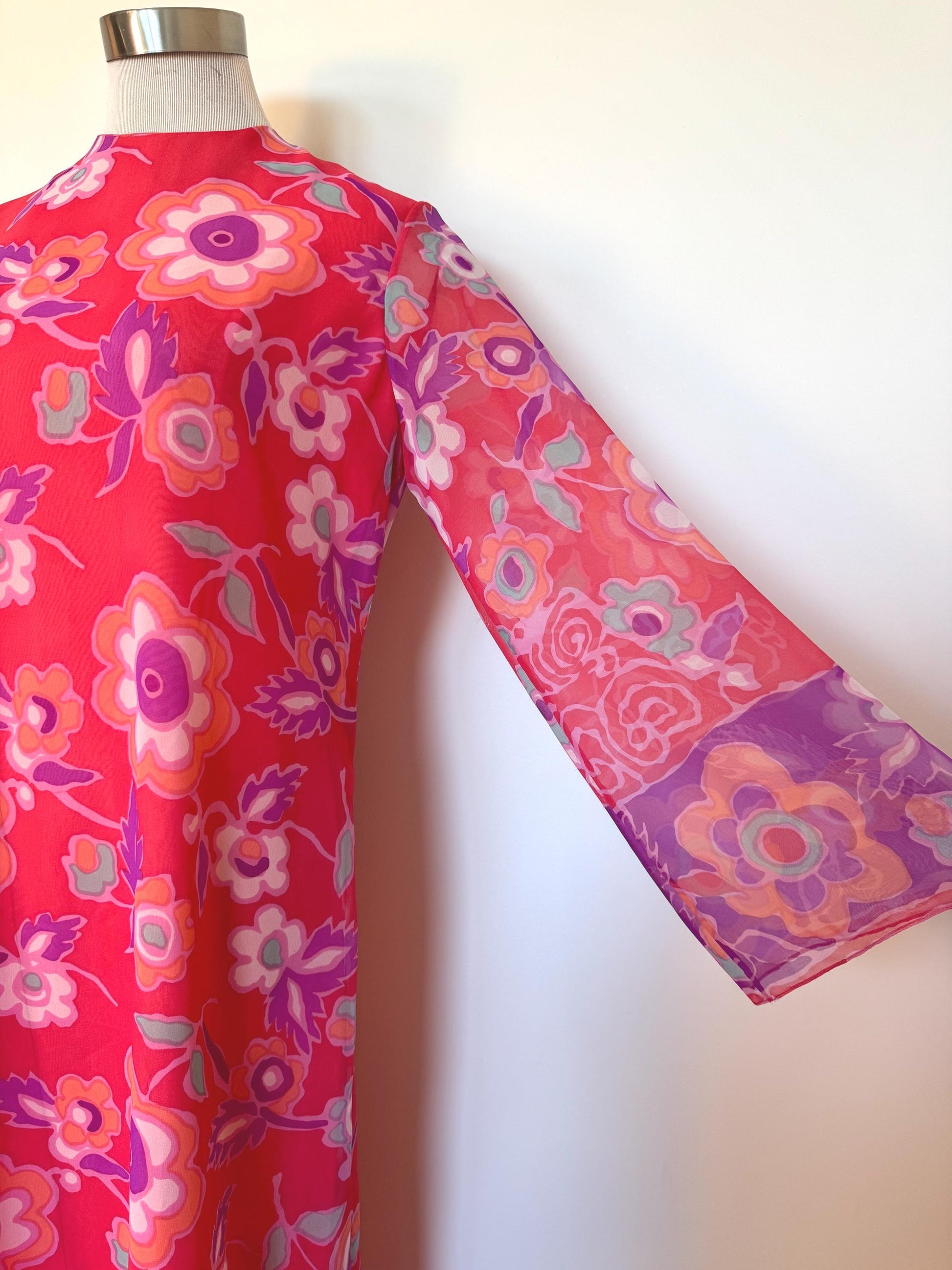 1960 Nat Kaplan Couture Flower Power Chiffon Caftan