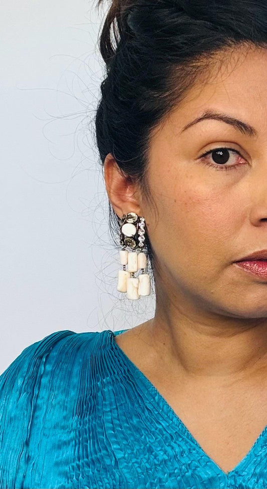 Vintage Iradj Moini Clip On Crystal and Coral Dangle Earrings