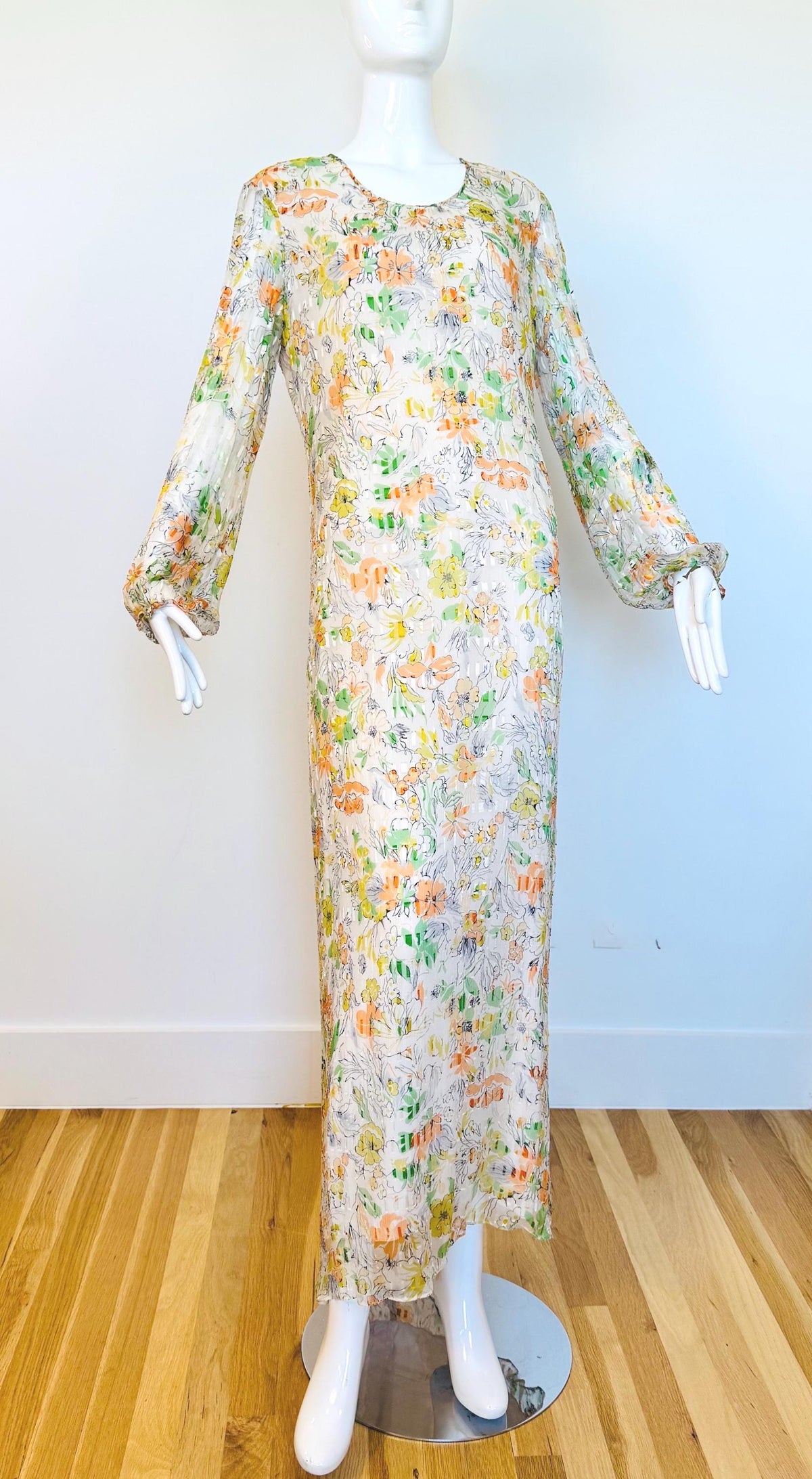 Vintage Silk Chiffon Caftan Gown With Sash