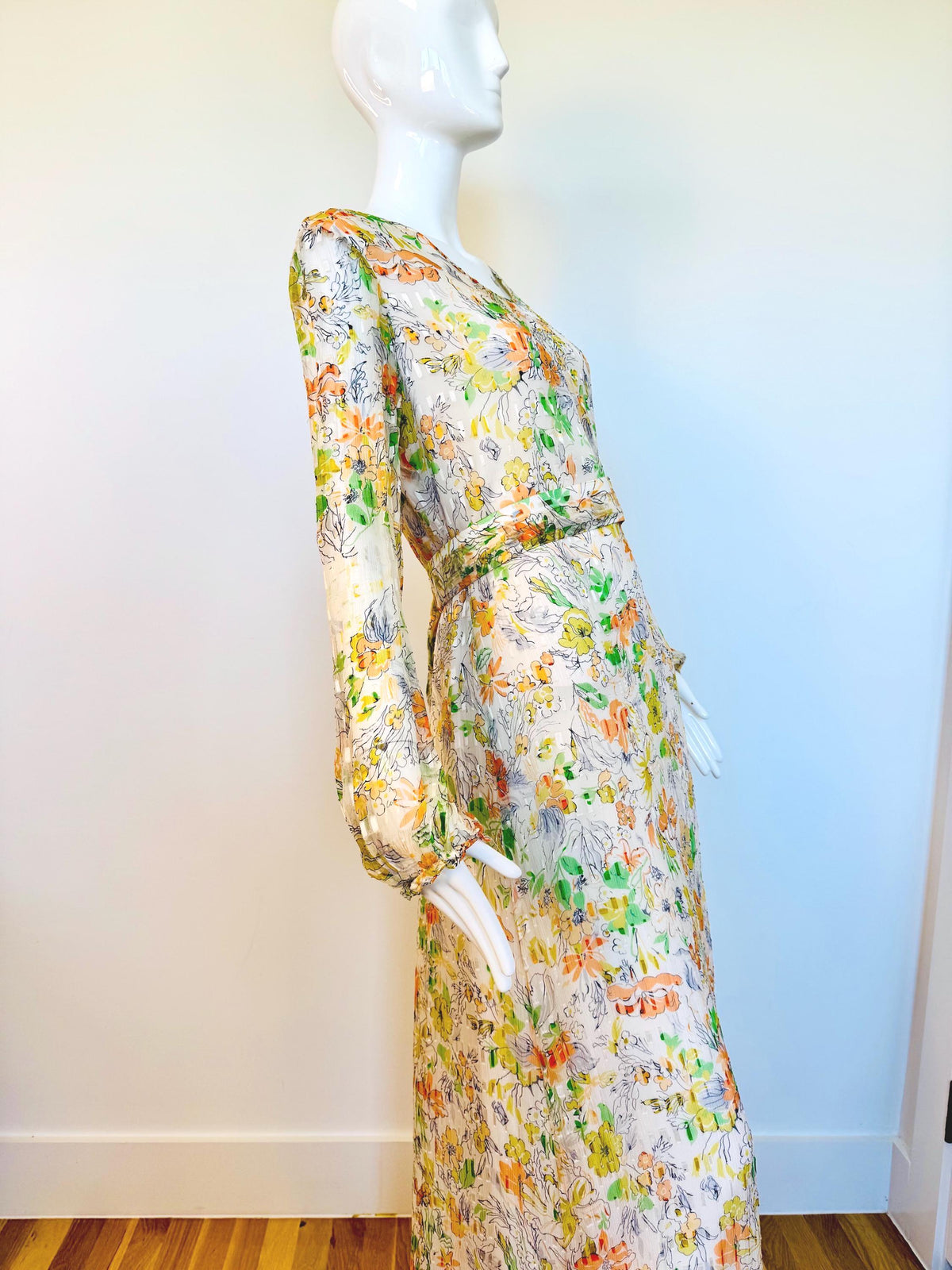Vintage Silk Chiffon Caftan Gown With Sash