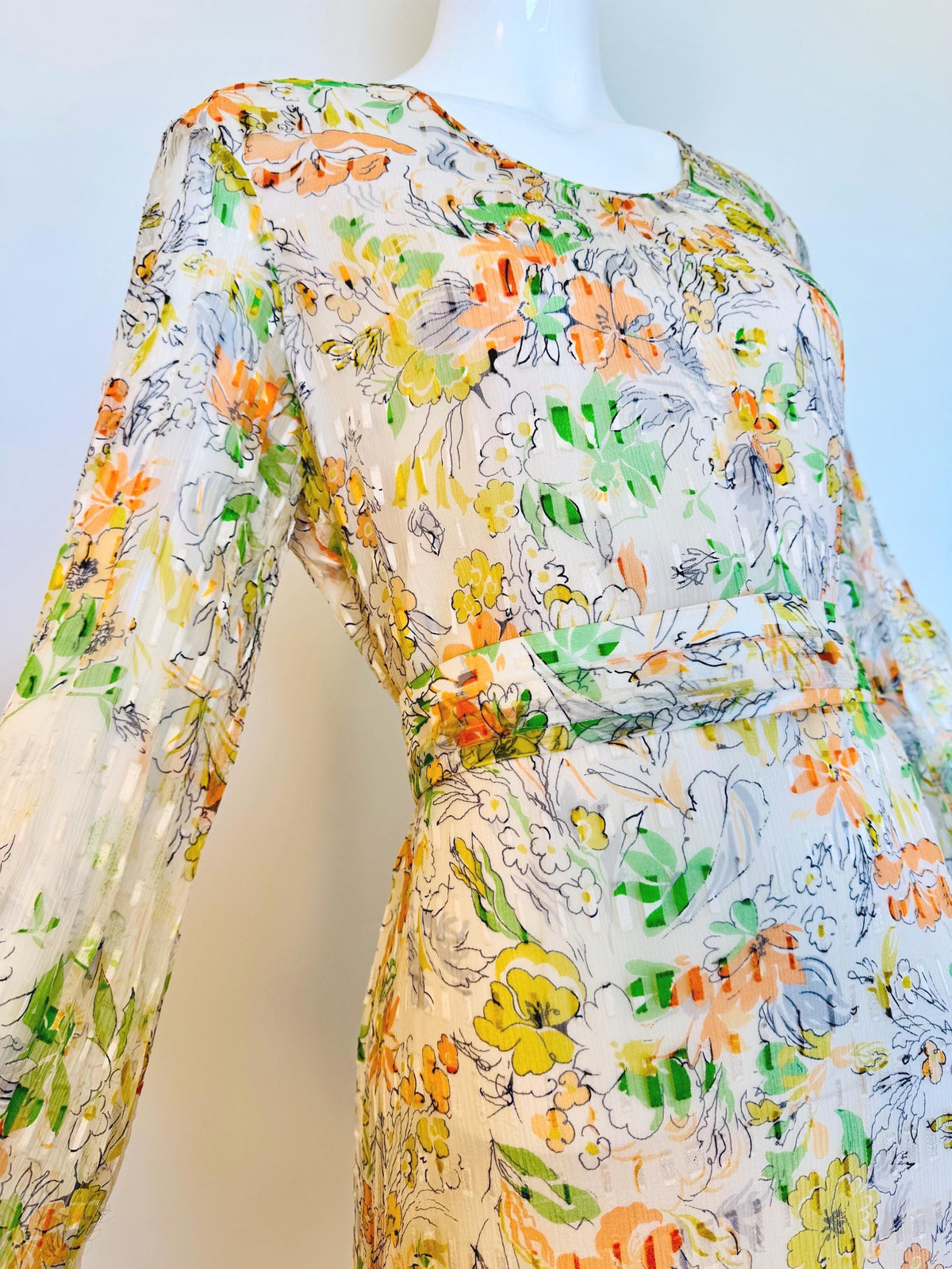 Vintage Silk Chiffon Caftan Gown With Sash
