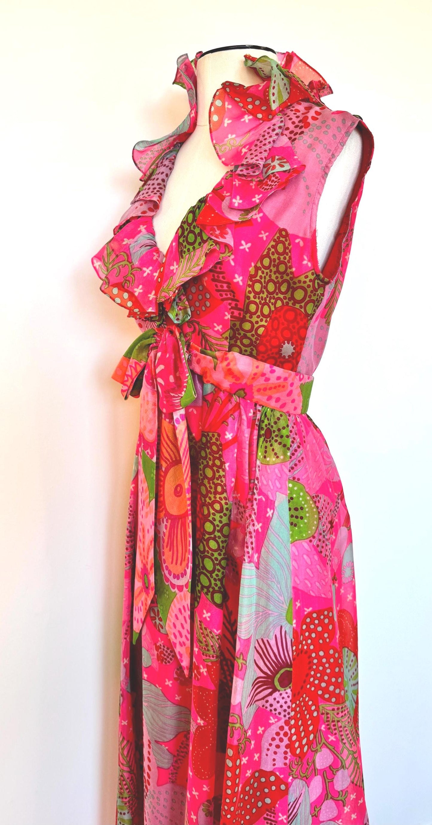 1960s Floral Mollie PARNIS Chiffon Maxi Dress