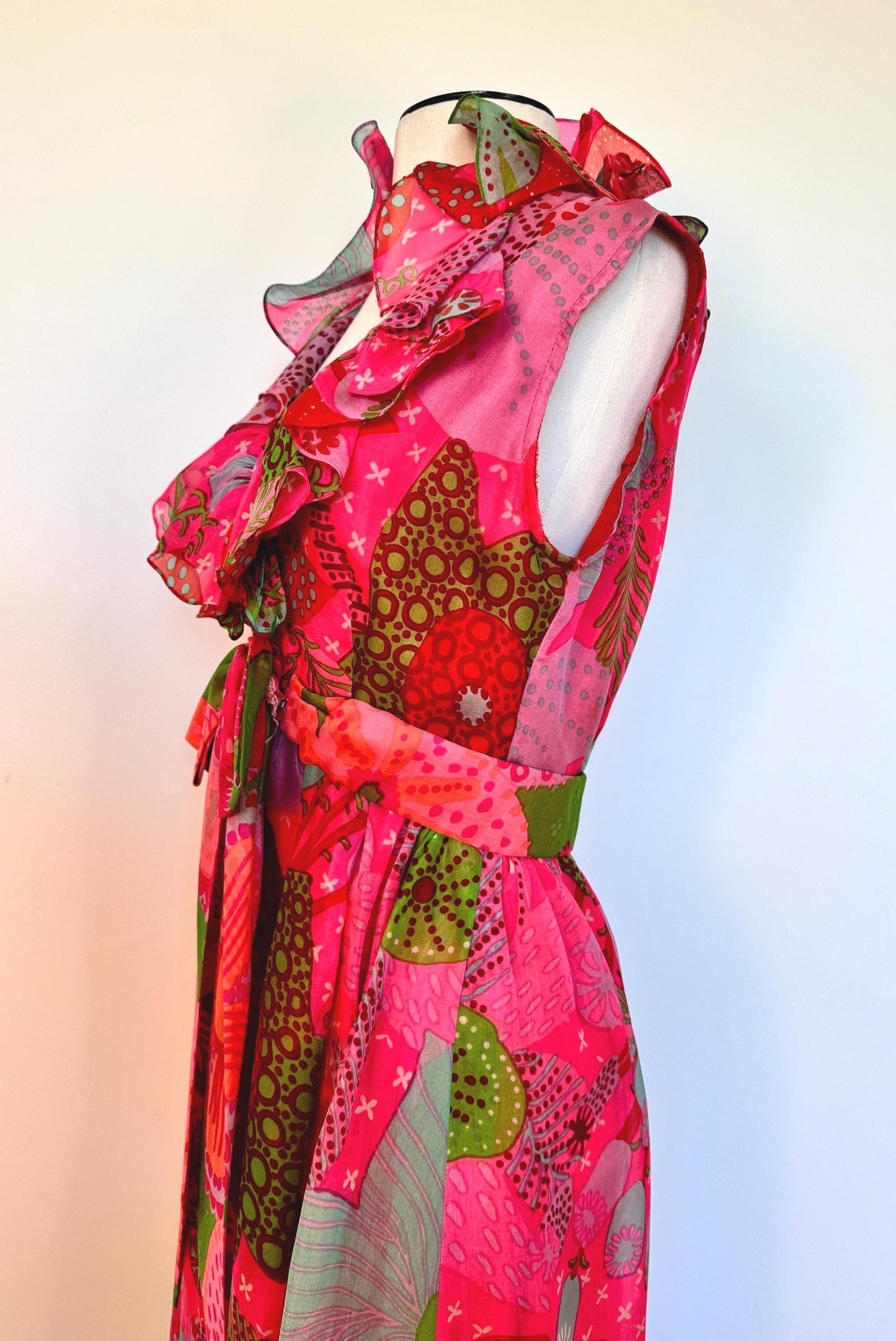 1960s Floral Mollie PARNIS Chiffon Maxi Dress