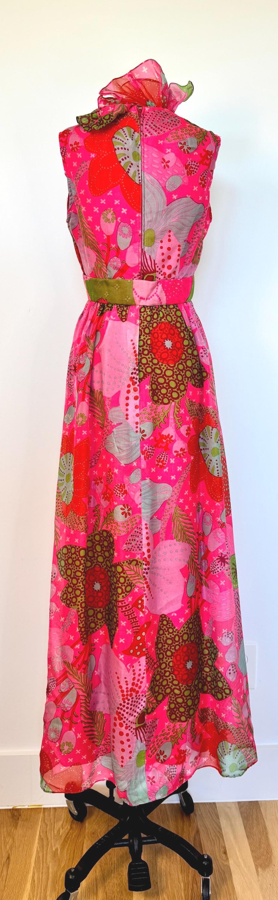 1960s Floral Mollie PARNIS Chiffon Maxi Dress