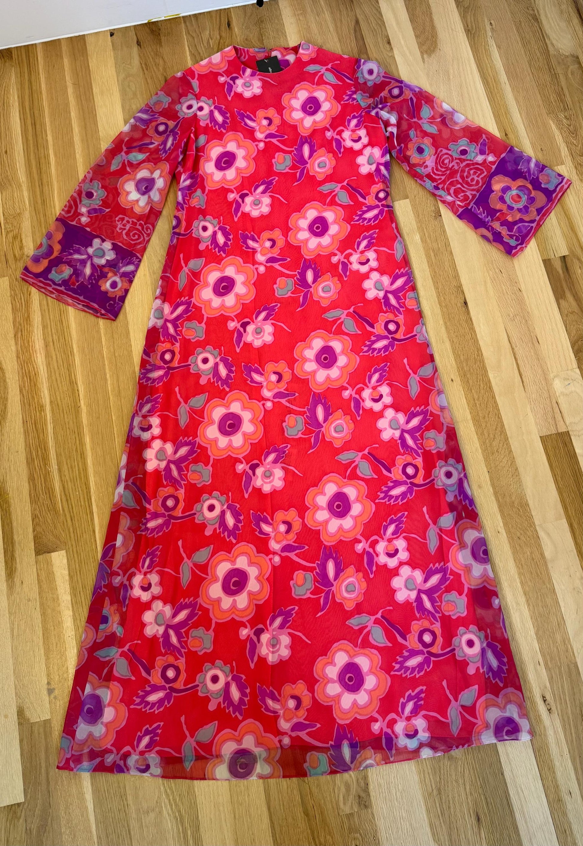1960 Nat Kaplan Couture Flower Power Chiffon Caftan