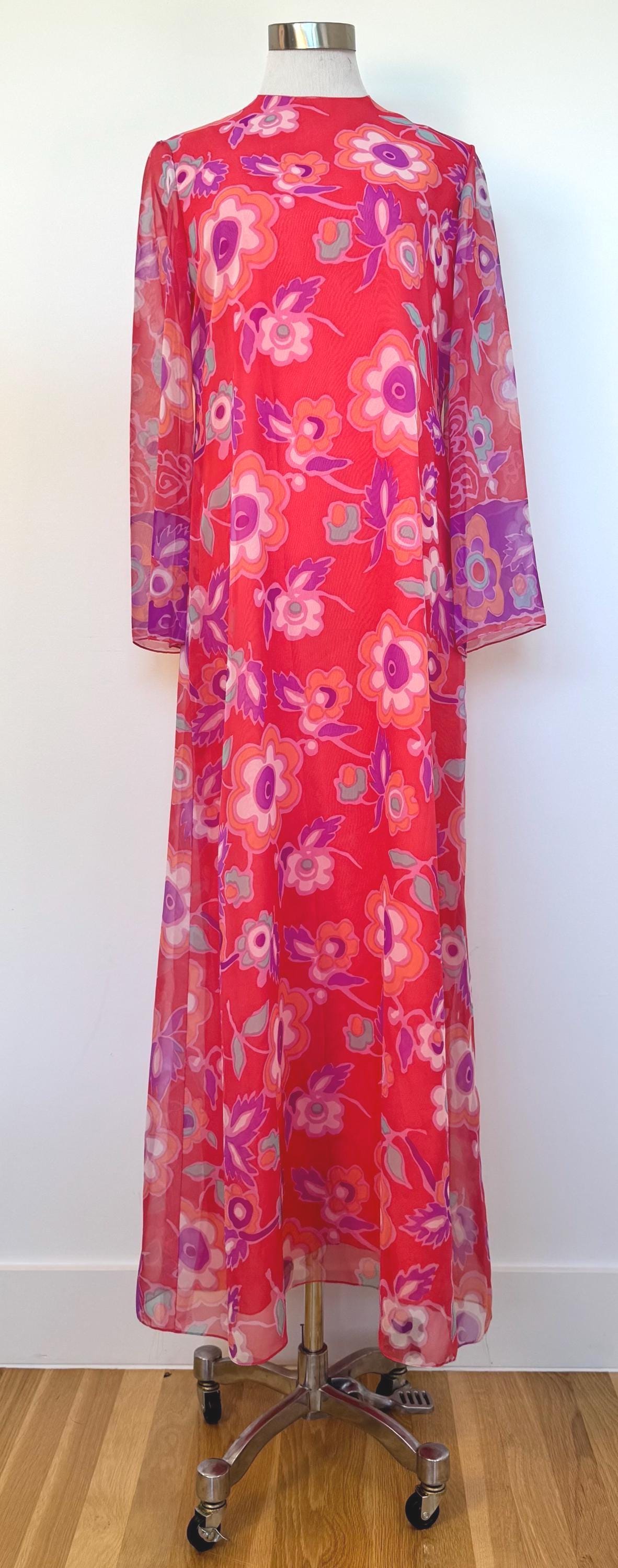 1960 Nat Kaplan Couture Flower Power Chiffon Caftan