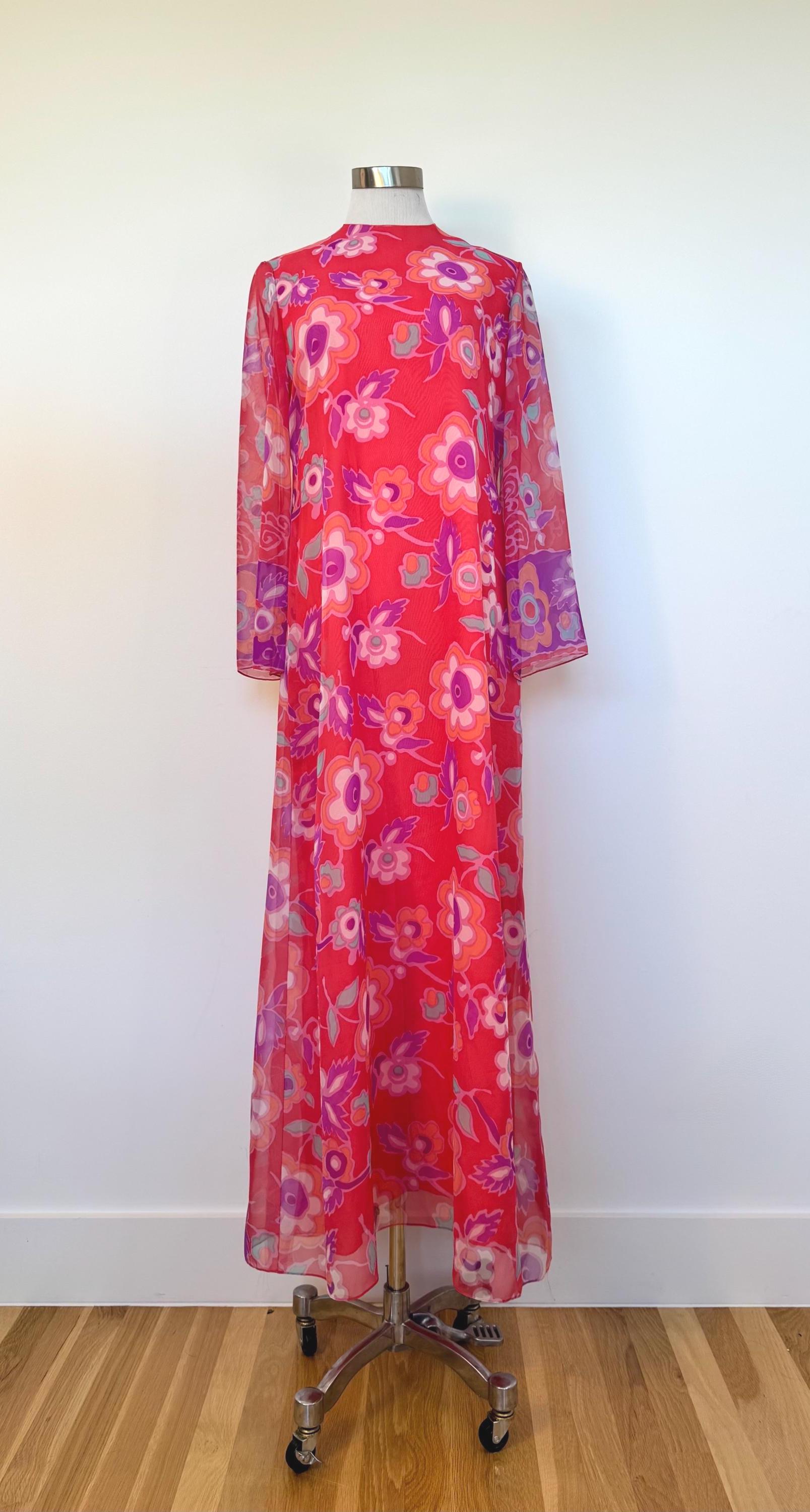 1960 Nat Kaplan Couture Flower Power Chiffon Caftan