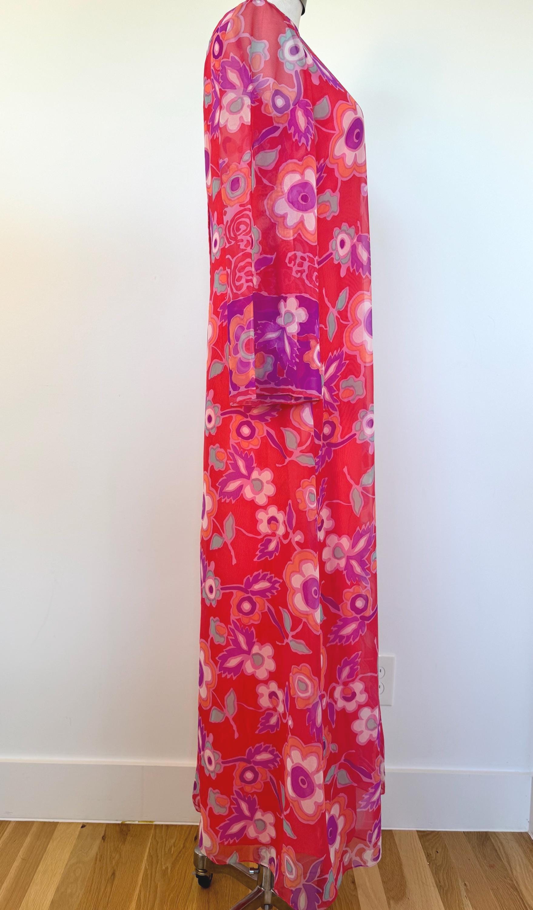 1960 Nat Kaplan Couture Flower Power Chiffon Caftan