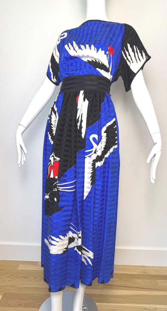Michaele Vollbracht Panther with Crane Print Skirt and Blouse Ensemble