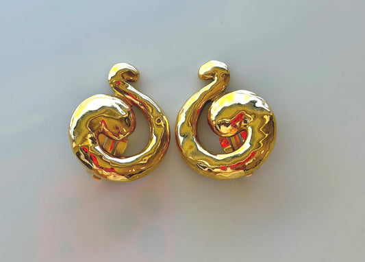 Vintage YSL Gold Plated Swirl Clip On Earrings