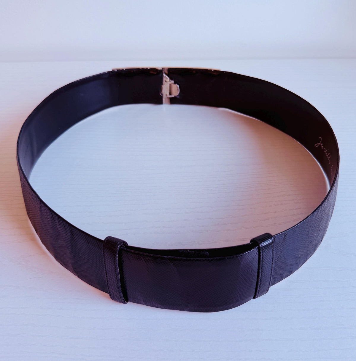 Vintage Judith Leiber Embelished Wide Black Reptile Belt