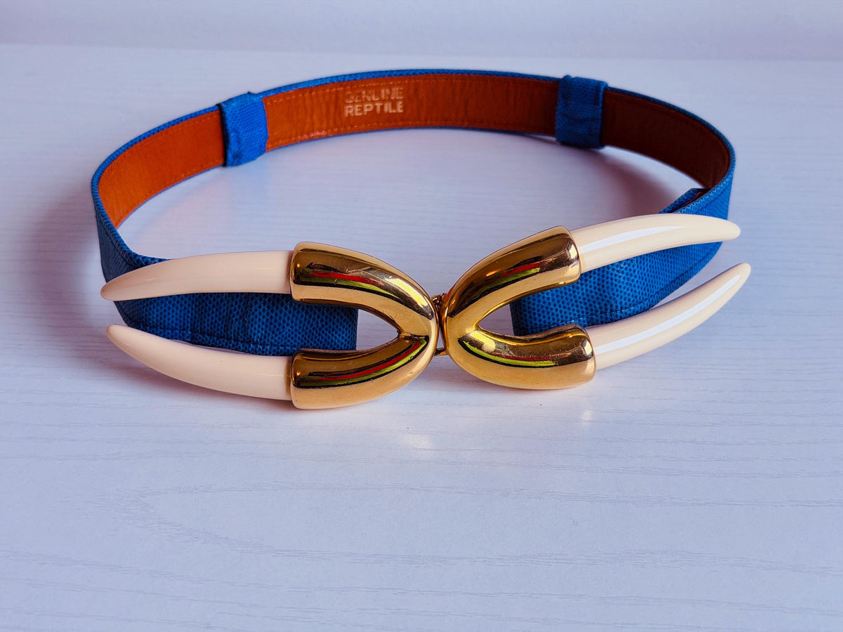 Disco Era Alexis Kirk Faux Horn Reptile Blue Belt