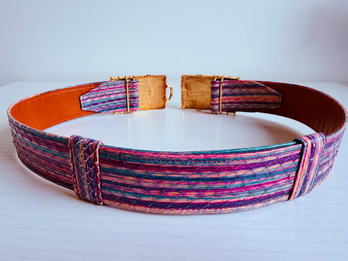 Vintage 80s Alexis Kirk Etruscan Gold Plated Snake Belt