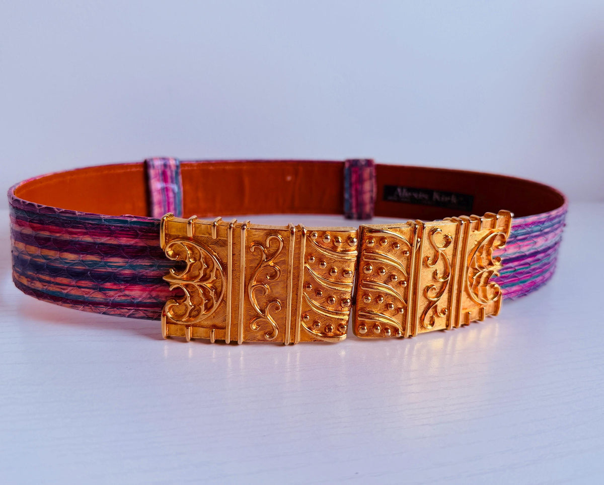Vintage 80s Alexis Kirk Etruscan Gold Plated Snake Belt