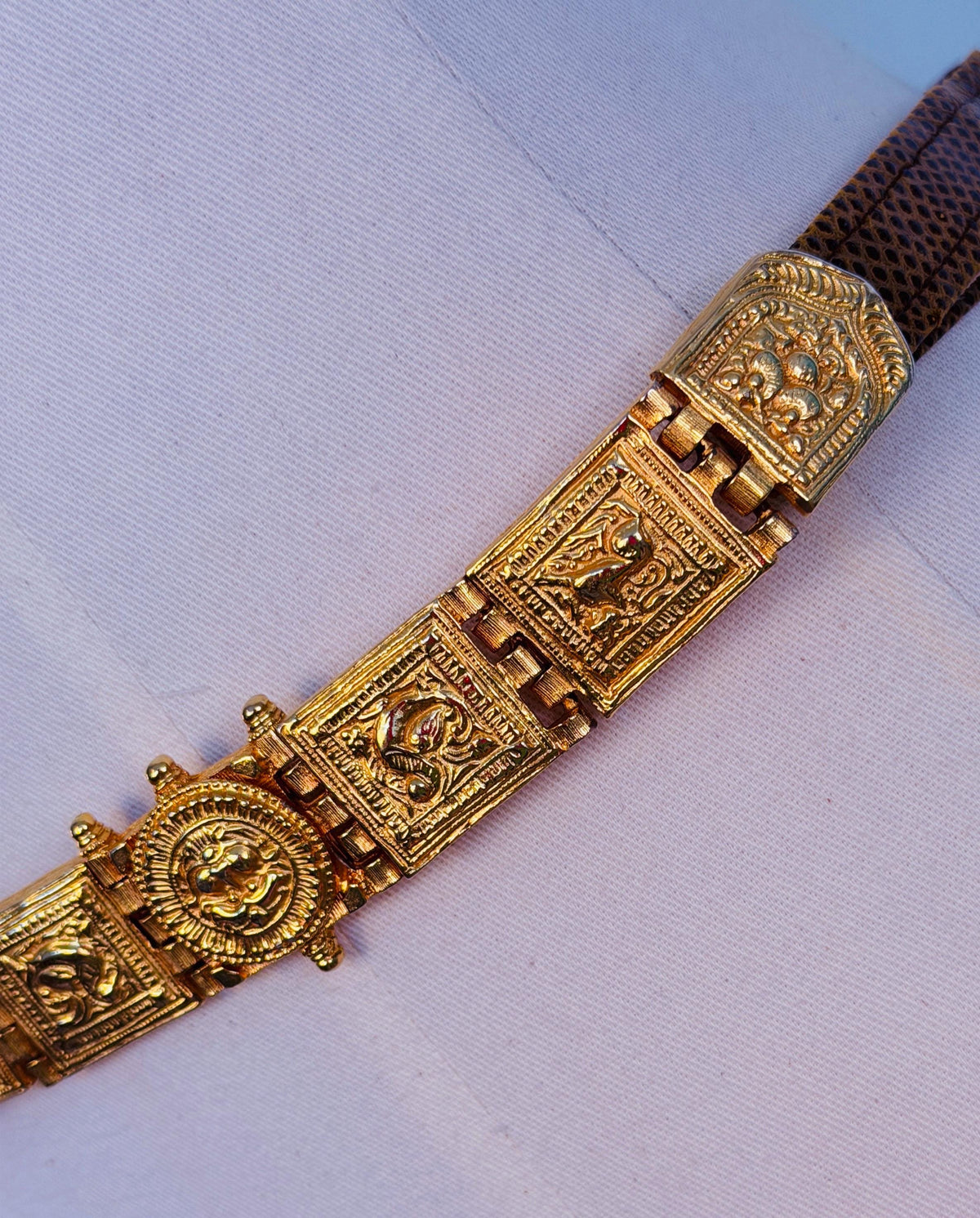 Vintage Disco Era Alexis Kirk Gold Plated Skinny Reptile Belt