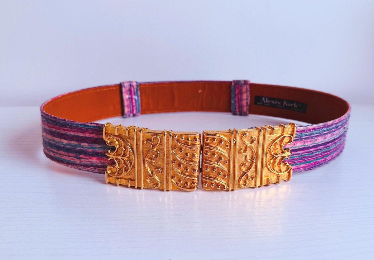 Vintage 80s Alexis Kirk Etruscan Gold Plated Snake Belt