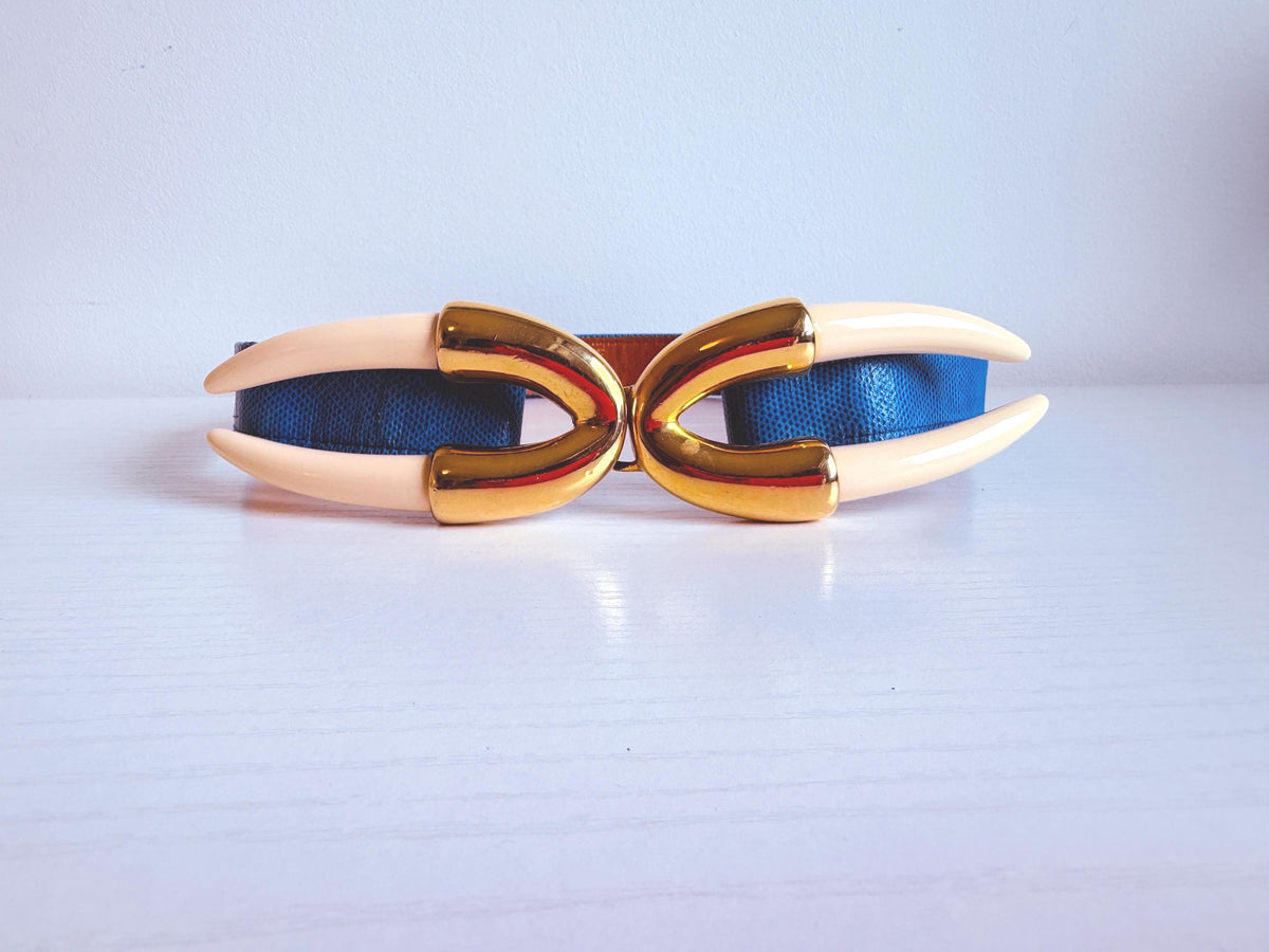 Disco Era Alexis Kirk Faux Horn Reptile Blue Belt