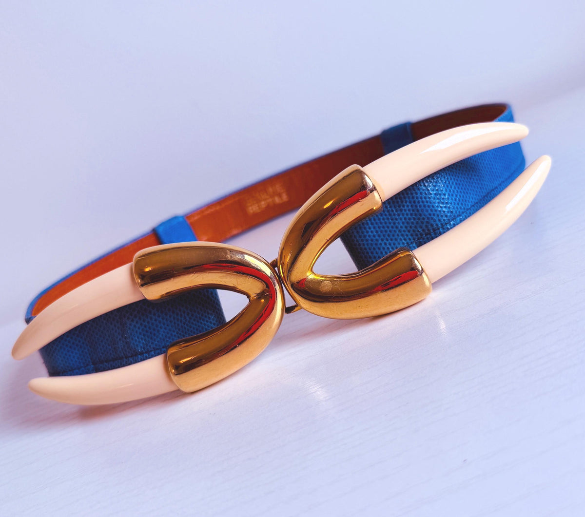 Disco Era Alexis Kirk Faux Horn Reptile Blue Belt